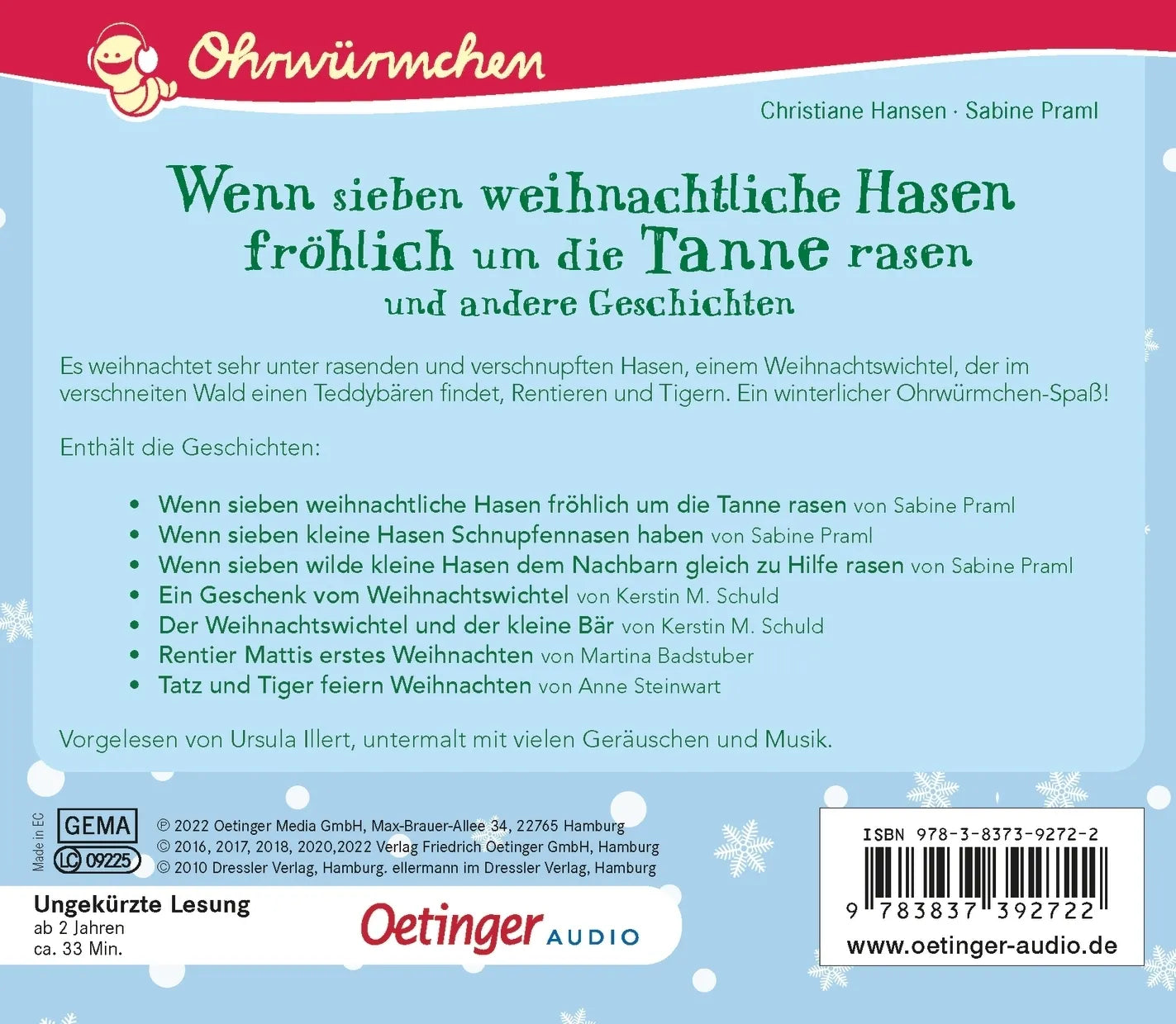 Rückseite: Wenn sieben weihnachtliche Hasen fröhlich um die Tanne rasen und andere Geschichten (Hörbuch CD)