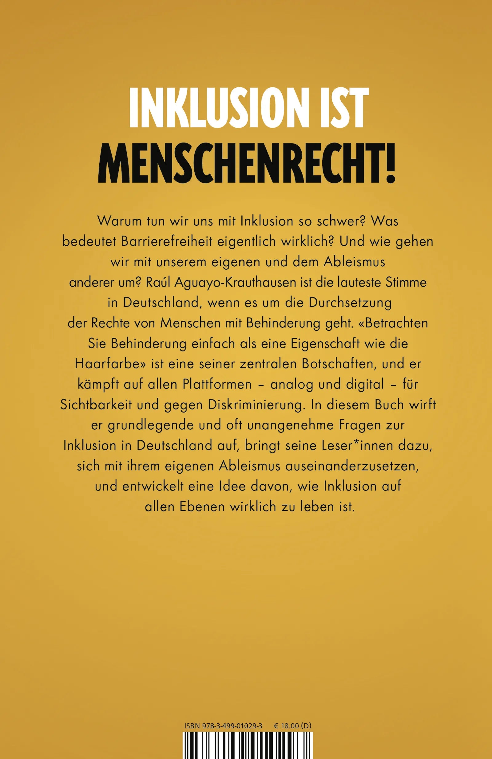 Buchrückseite von 'Wer Inklusion will, findet einen Weg. Wer sie nicht will, findet Ausreden.' mit Klappentext - Paperback