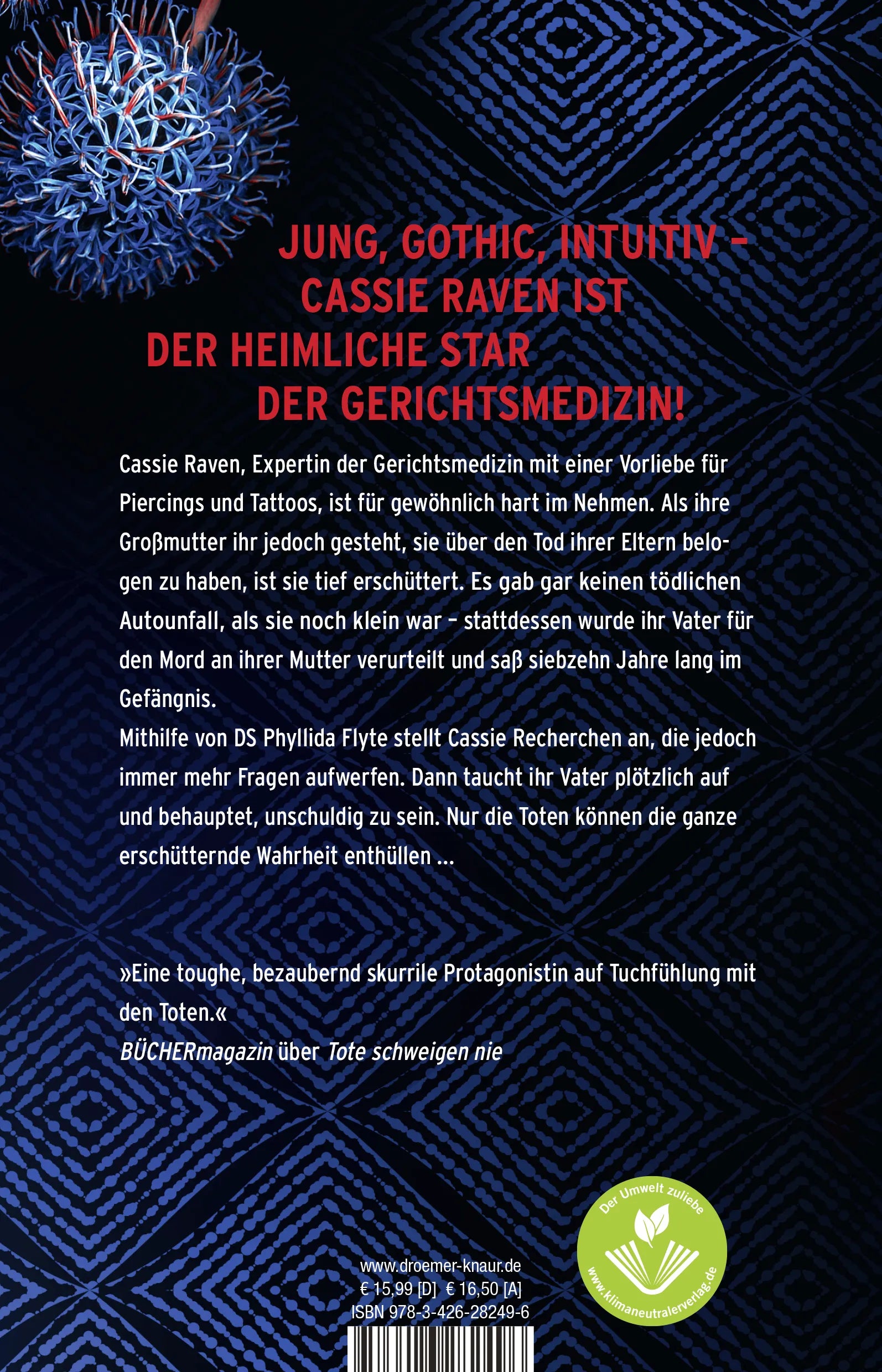 Buchrückseite von 'Wer mit den Toten spricht' mit Klappentext - Paperback