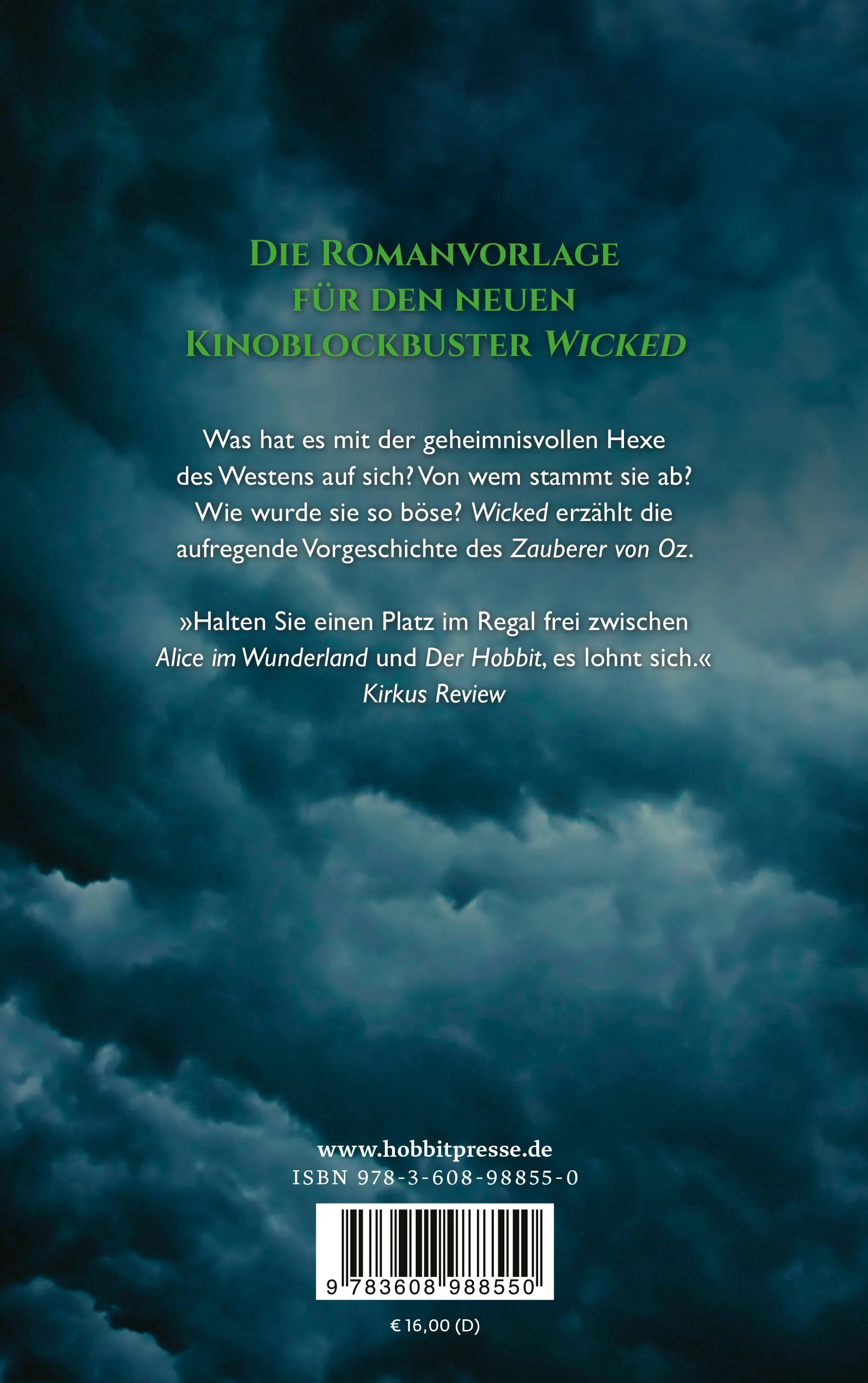 Buchrückseite von 'Wicked - Die Hexen von Oz' mit Klappentext - Taschenbuch