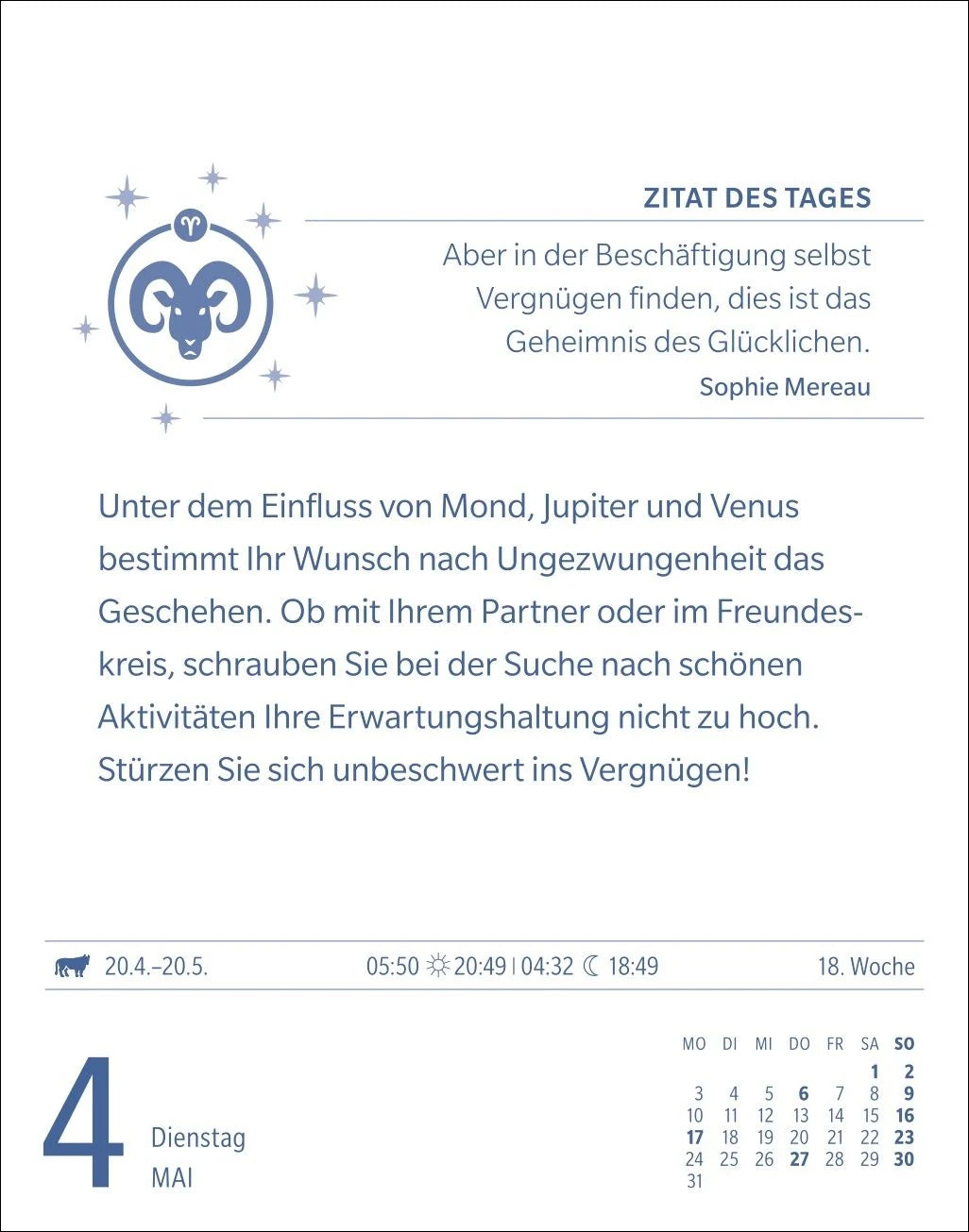 Widder Sternzeichenkalender 2027 - Tagesabreißkalender - Ihr Horoskop für jeden Tag – Ansicht