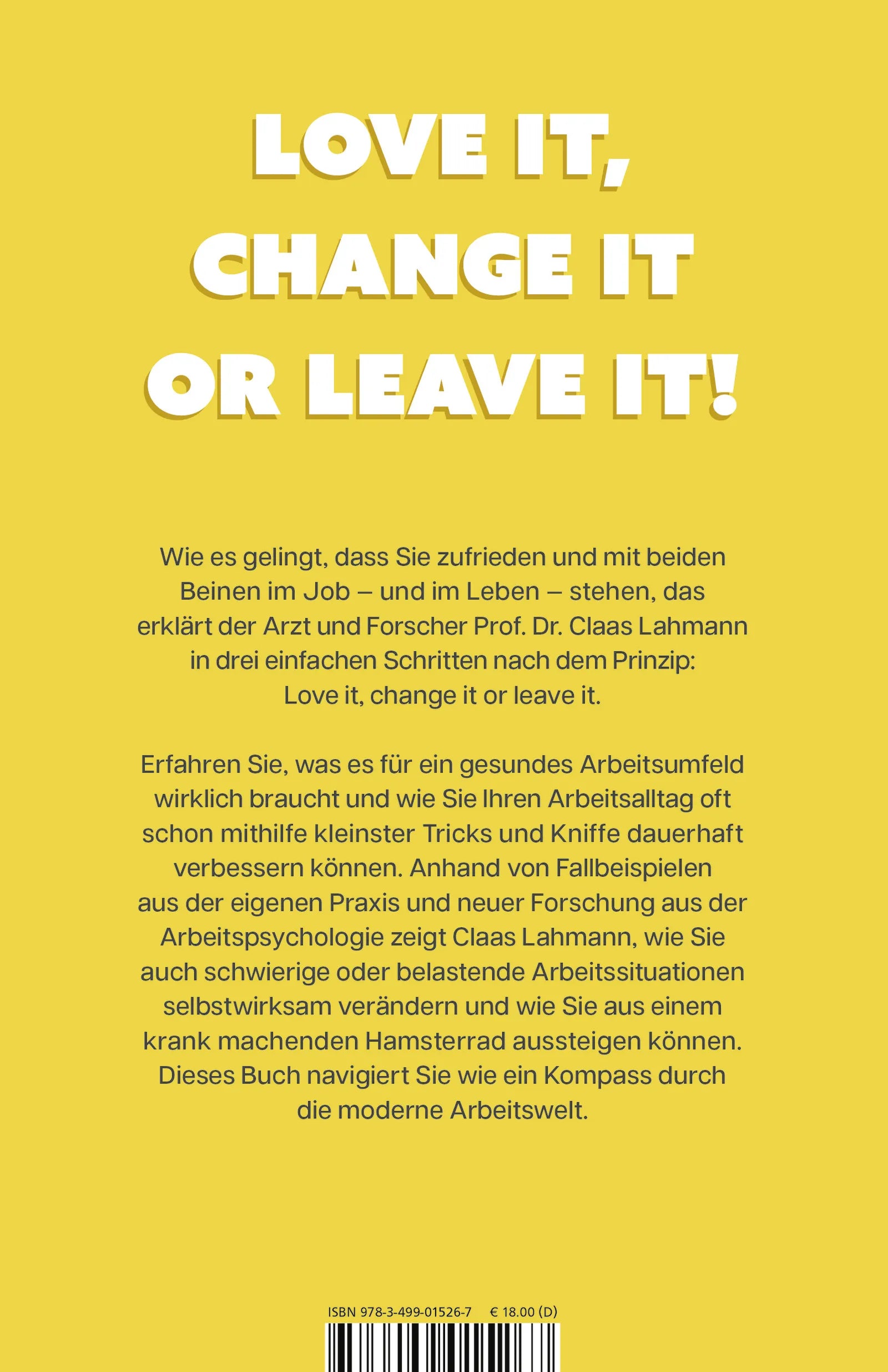 Buchrückseite von 'Wie Arbeit glücklich macht' mit Klappentext - Paperback