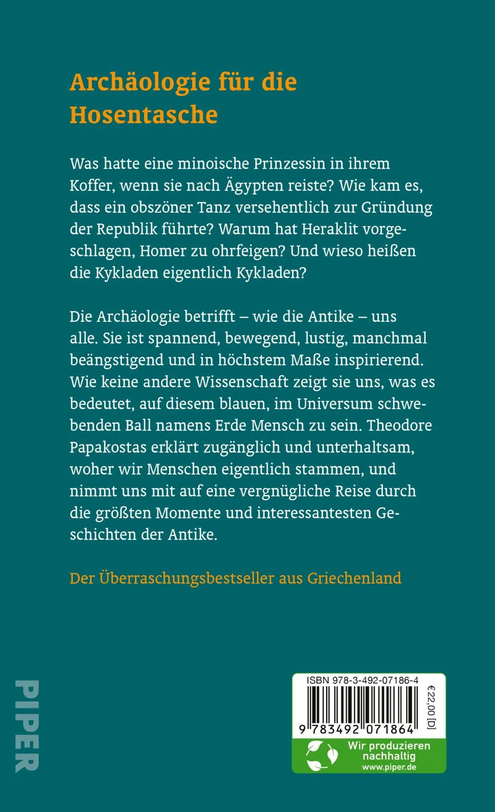 Buchrückseite von 'Wie ich in den Fahrstuhl stieg und in der Antike landete' mit Klappentext - Gebundene Ausgabe