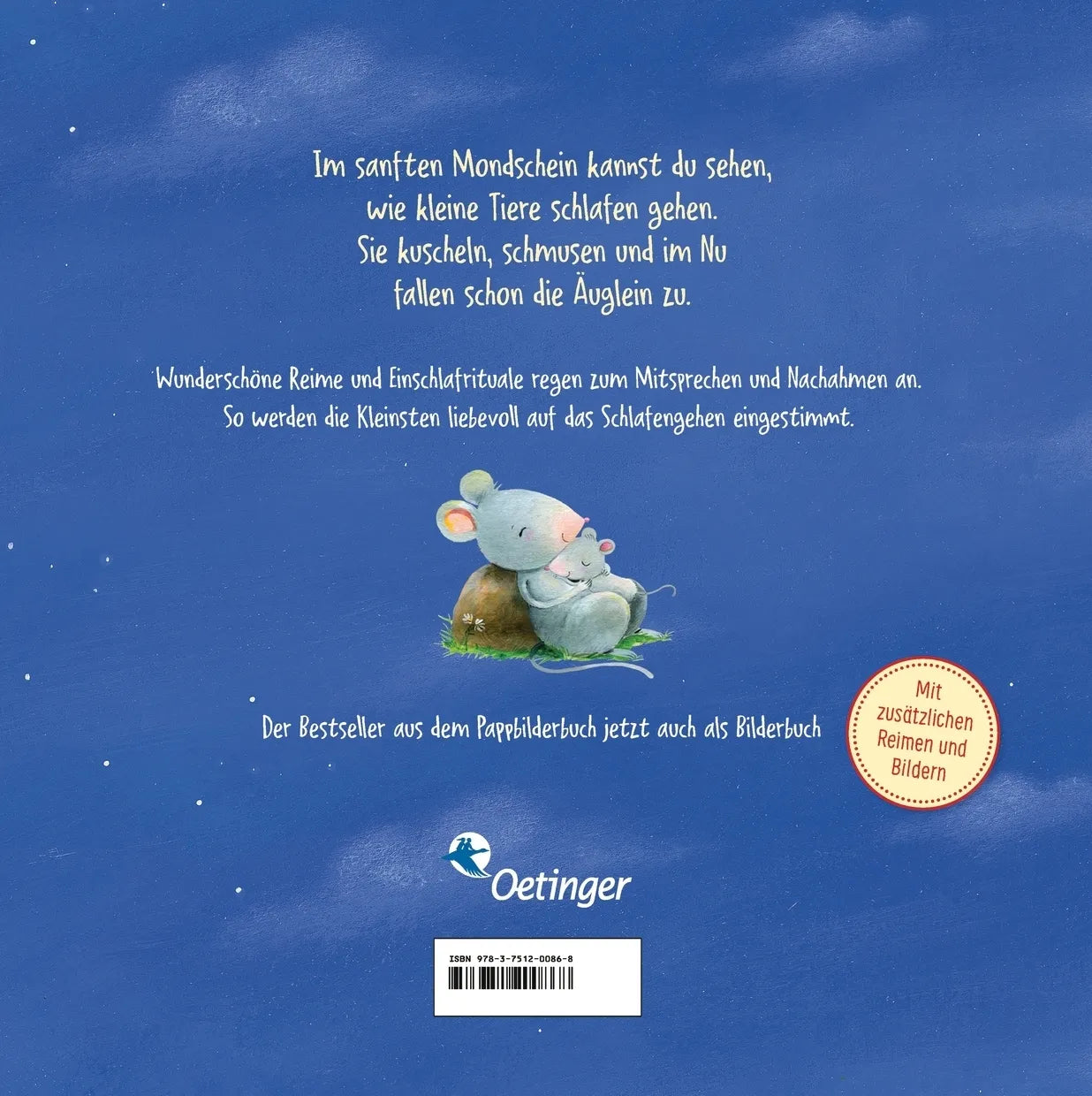 Buchrückseite von 'Wie kleine Tiere schlafen gehen. Mein Bilderbuch' mit Klappentext - Gebundene Ausgabe