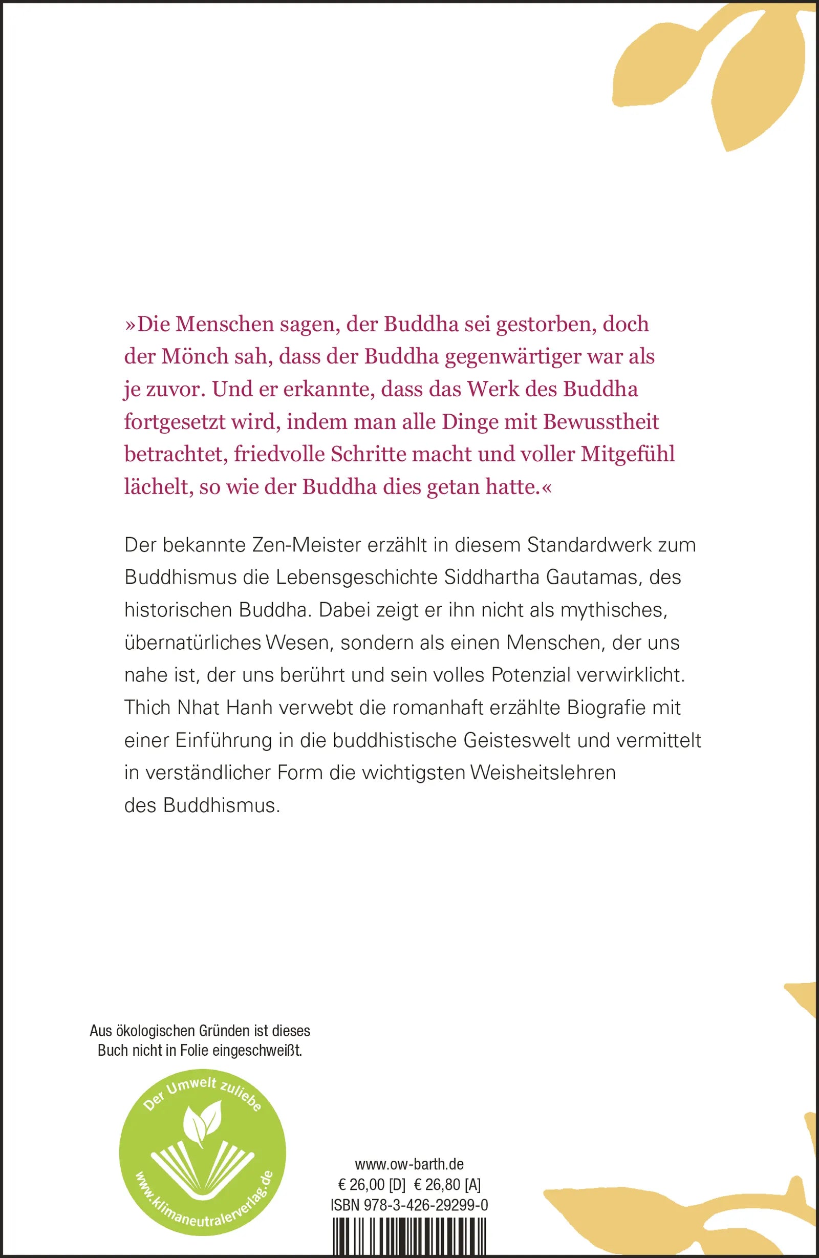 Buchrückseite von 'Wie Siddhartha zum Buddha wurde' mit Klappentext - Gebundene Ausgabe