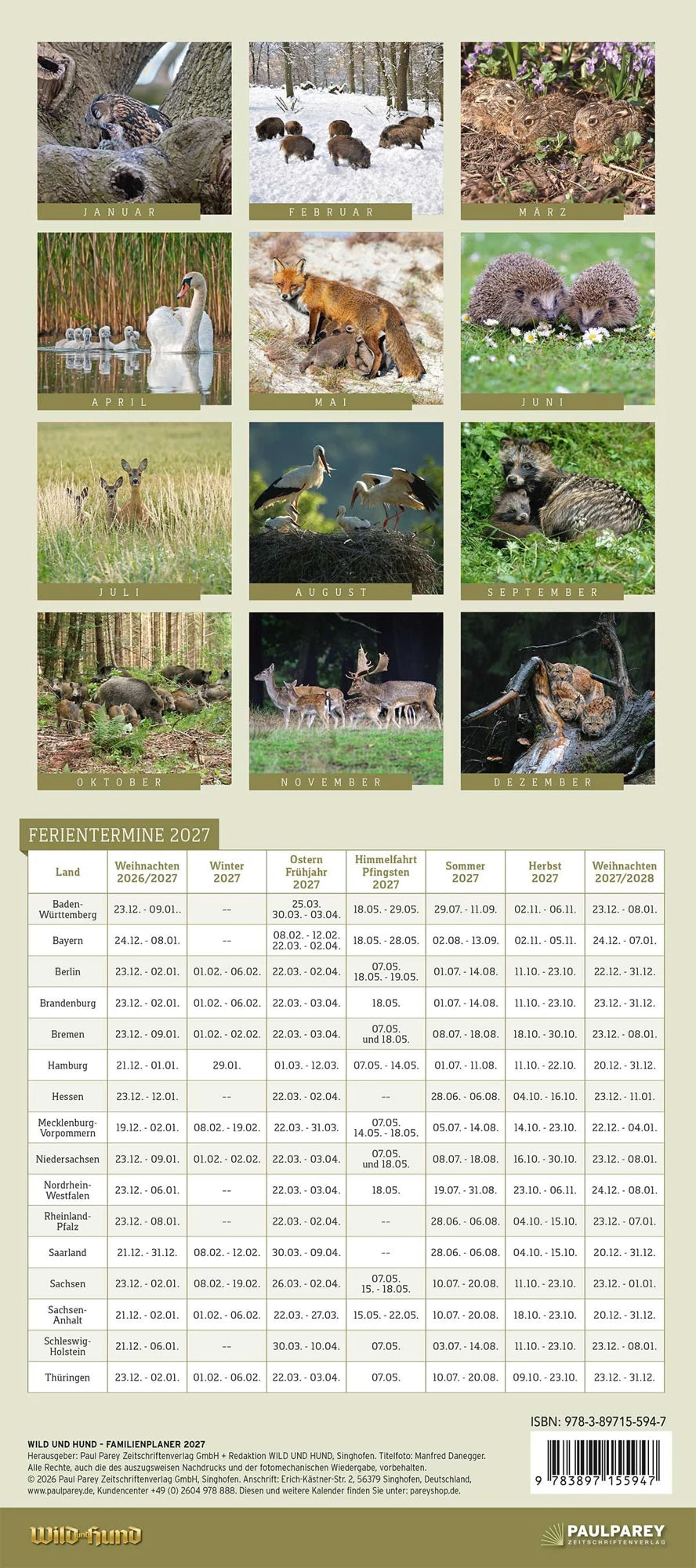 WILD UND HUND Edition: Familienplaner Kalender 2027 – Ansicht