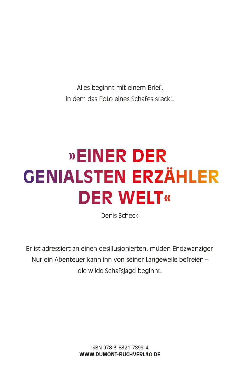 Buchrückseite von 'Wilde Schafsjagd' mit Klappentext - Gebundene Ausgabe