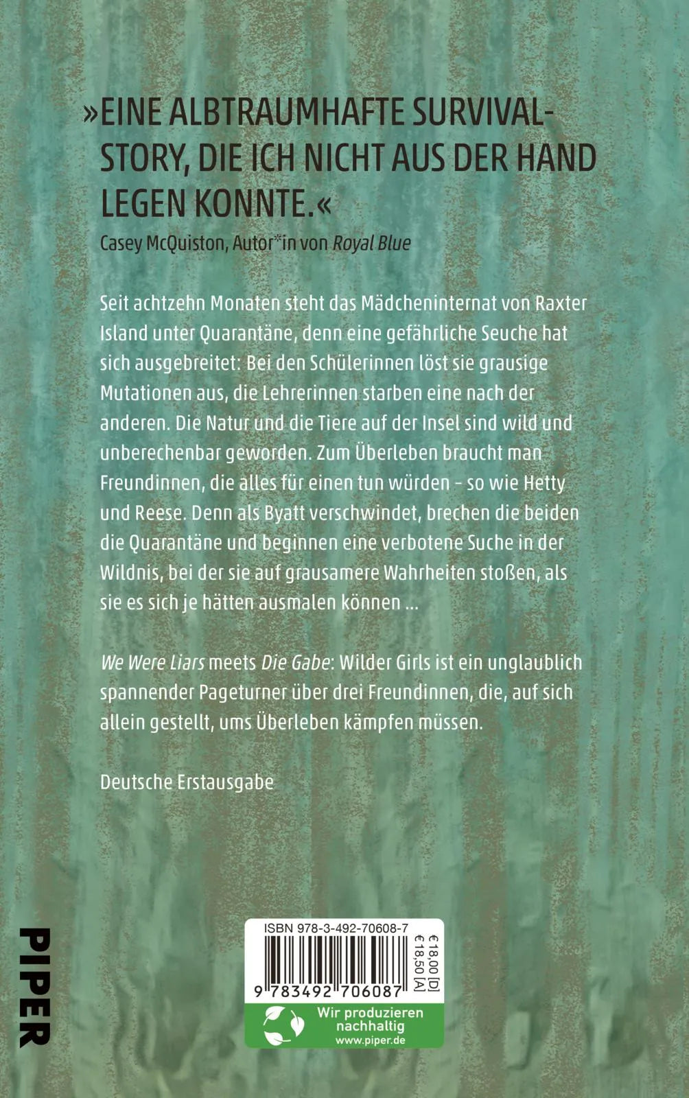 Buchrückseite von 'Wilder Girls' mit Klappentext - Gebundene Ausgabe