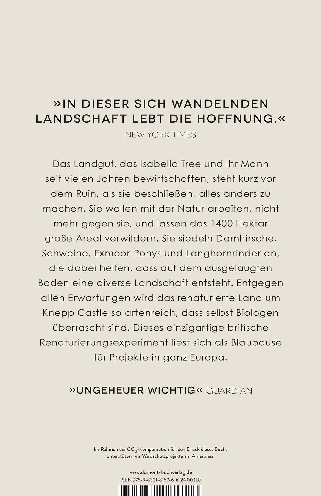 Buchrückseite von 'Wildes Land' mit Klappentext - Gebundene Ausgabe