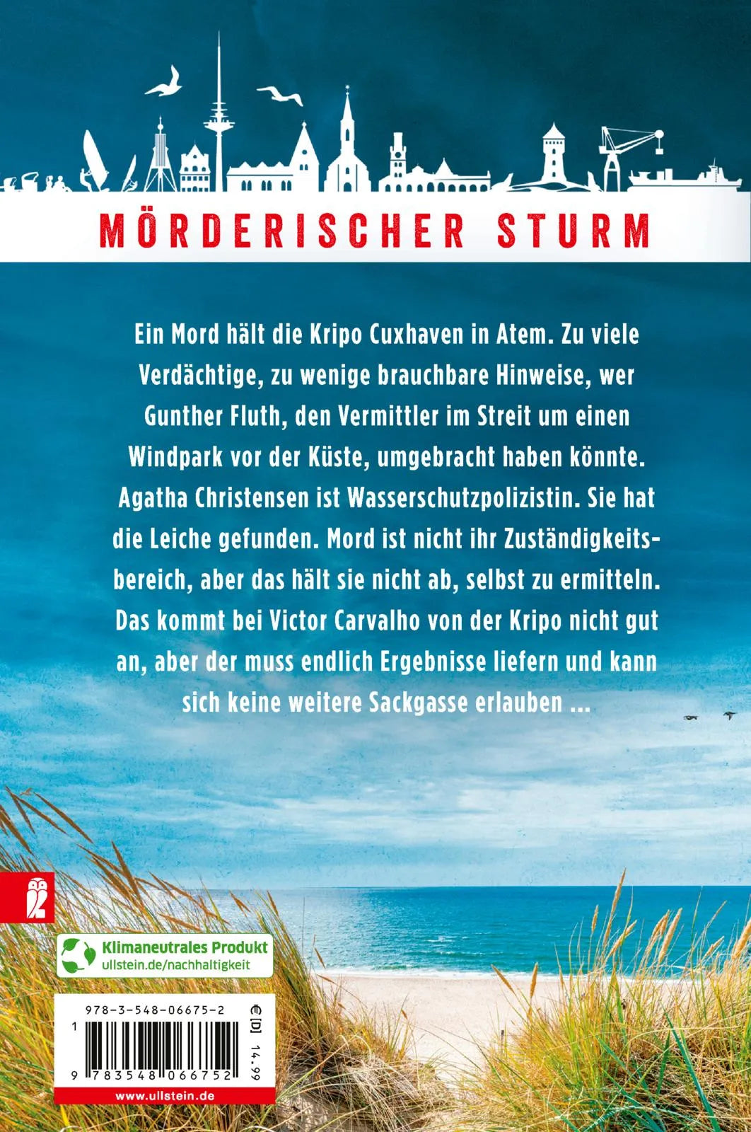 Buchrückseite von 'Windstärke Tod' mit Klappentext - Taschenbuch