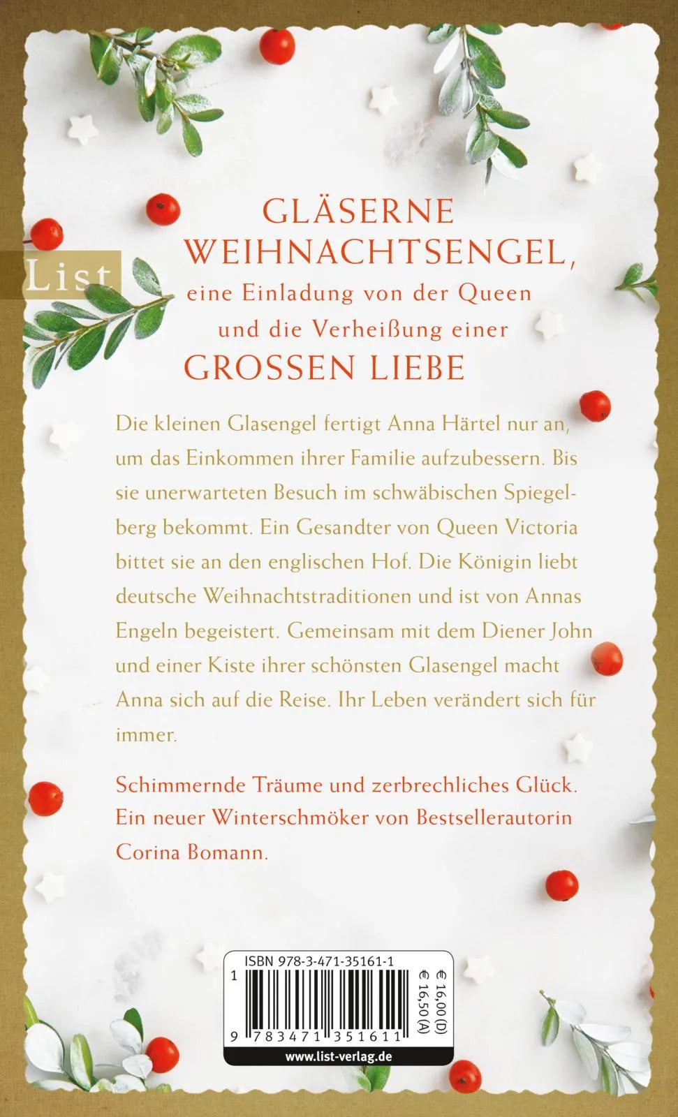 Buchrückseite von 'Winterengel' mit Klappentext - Gebundene Ausgabe