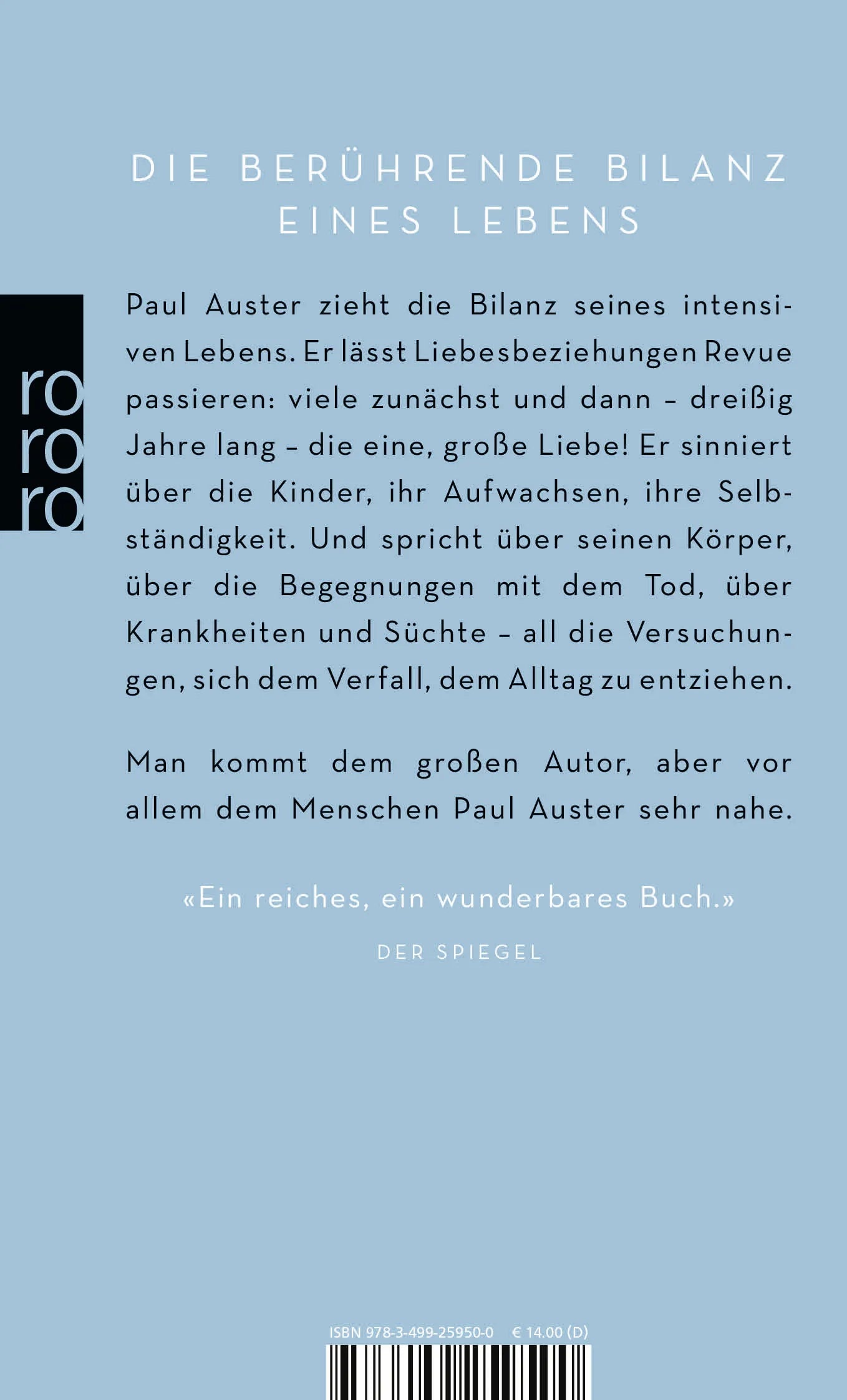 Buchrückseite von 'Winterjournal' mit Klappentext - Taschenbuch