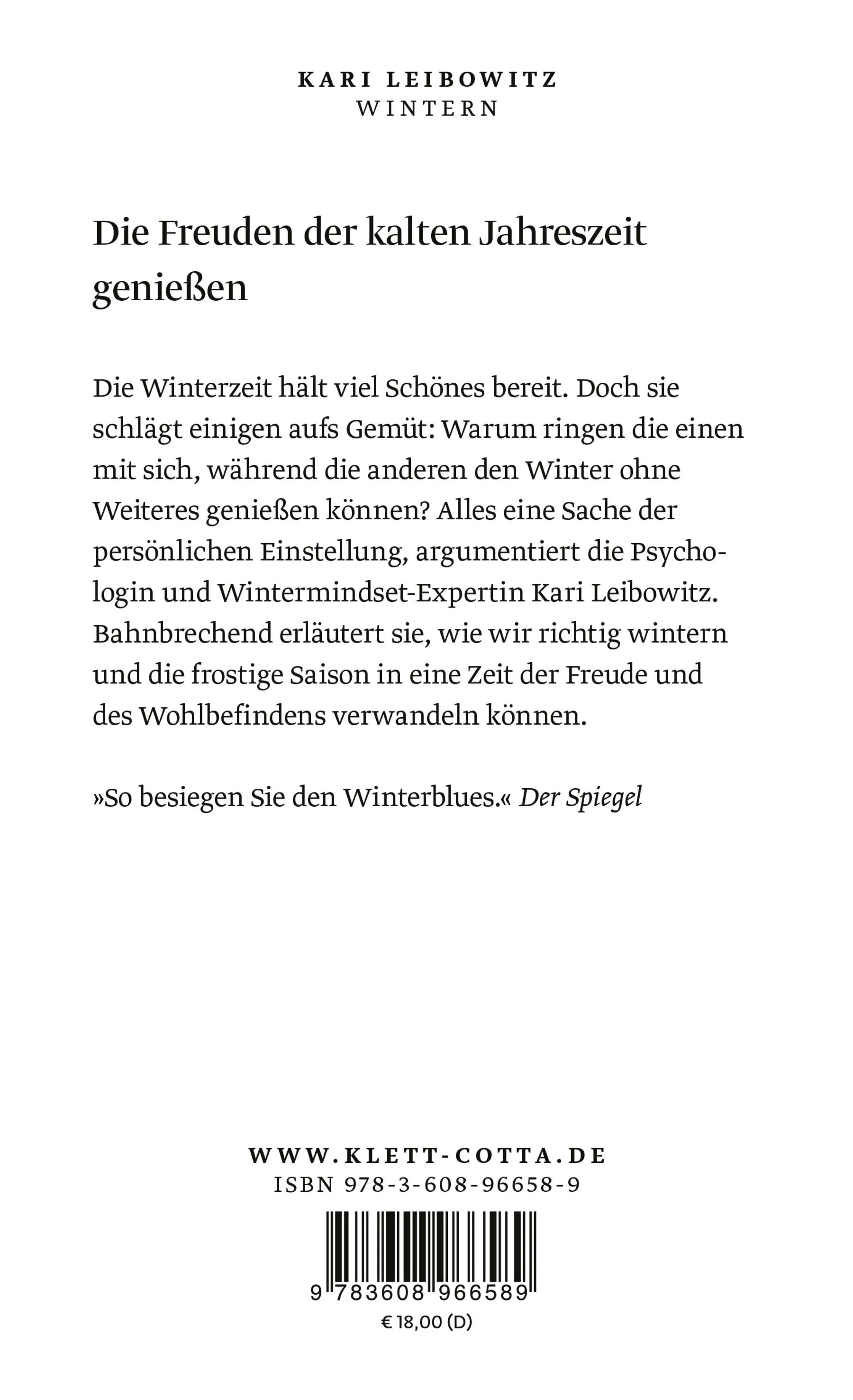 Buchrückseite von 'Wintern' mit Klappentext - Paperback