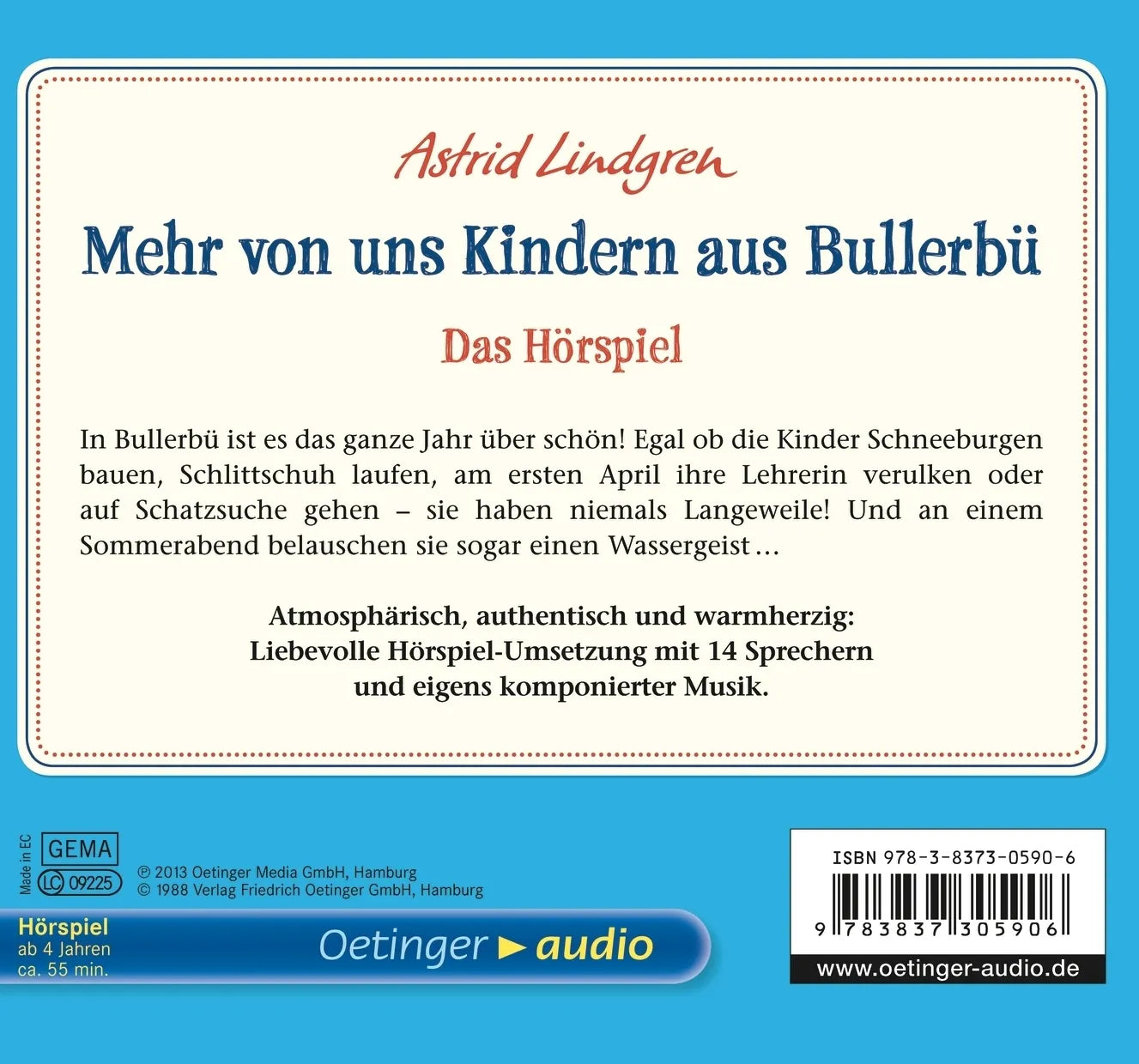 Buchrückseite von 'Wir Kinder aus Bullerbü 2. Mehr von uns Kindern aus Bullerbü. Das Hörspiel' mit Klappentext - Hörbuch (CD)