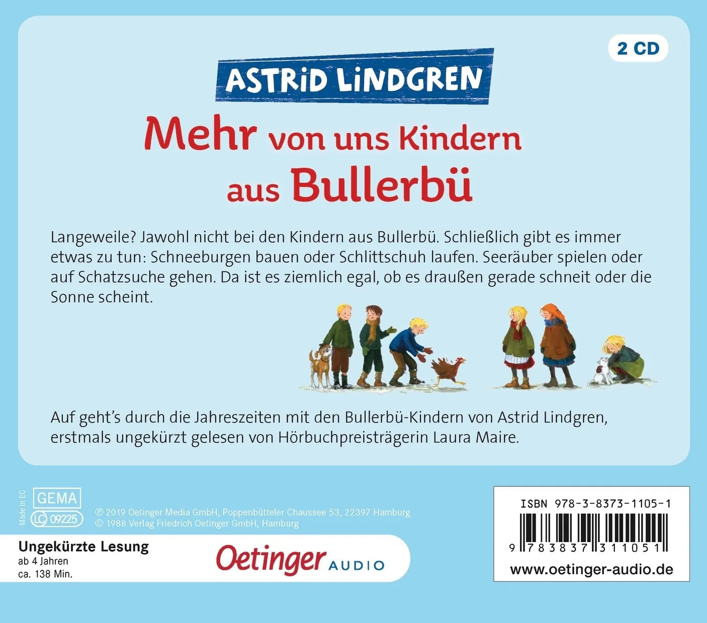 Buchrückseite von 'Wir Kinder aus Bullerbü 2. Mehr von uns Kindern aus Bullerbü.' mit Klappentext - Hörbuch (CD)