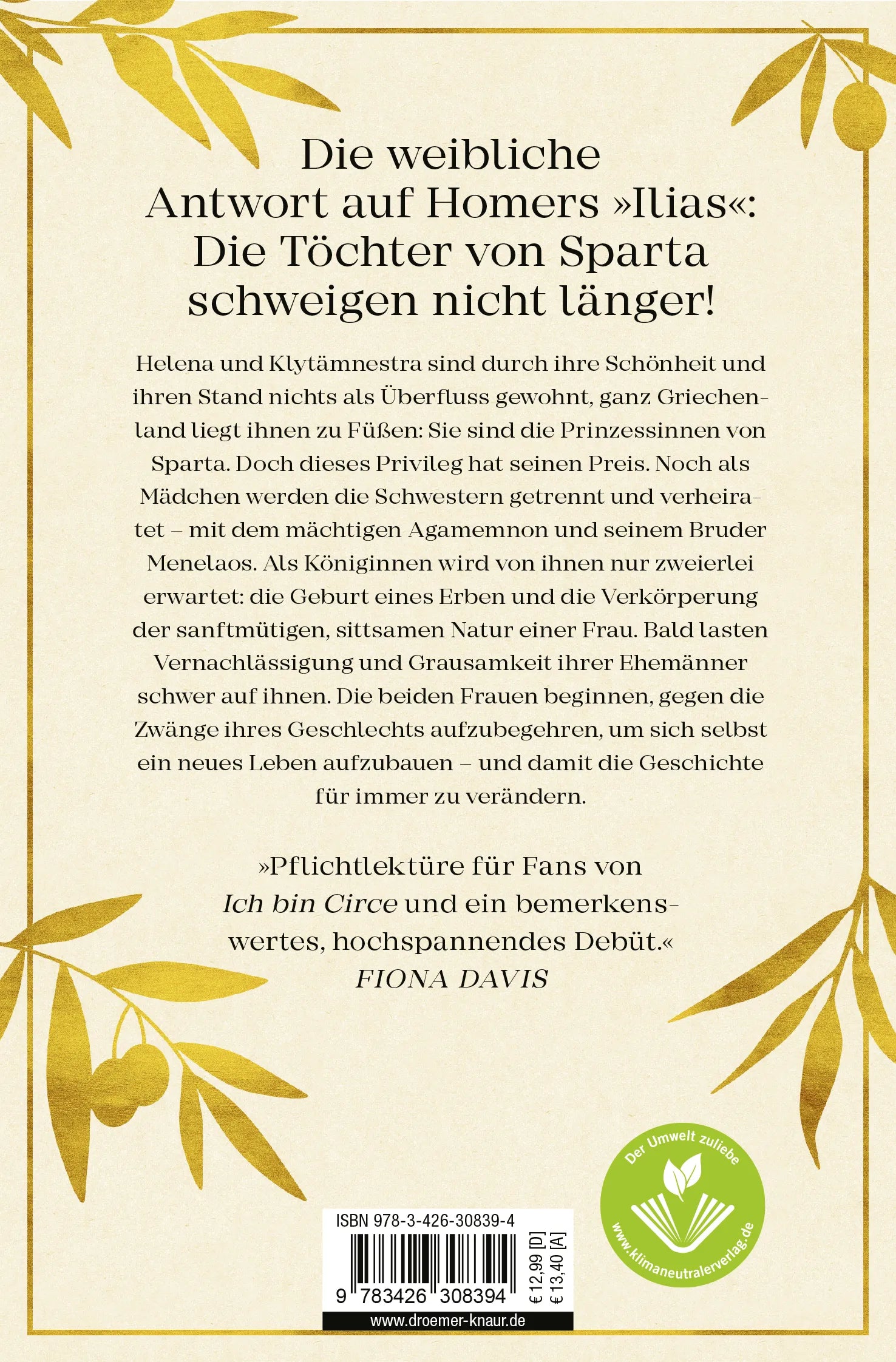 Buchrückseite von 'Wir Töchter von Sparta' mit Klappentext - Taschenbuch
