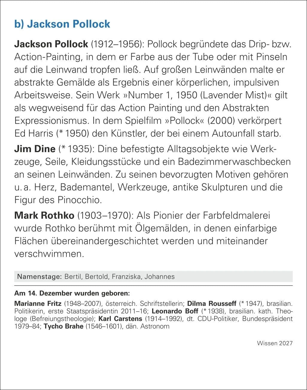Wissen Tagesabreißkalender 2027 - Quizfragen aus Geschichte, Politik, Kultur, Technik und Sport – Ansicht