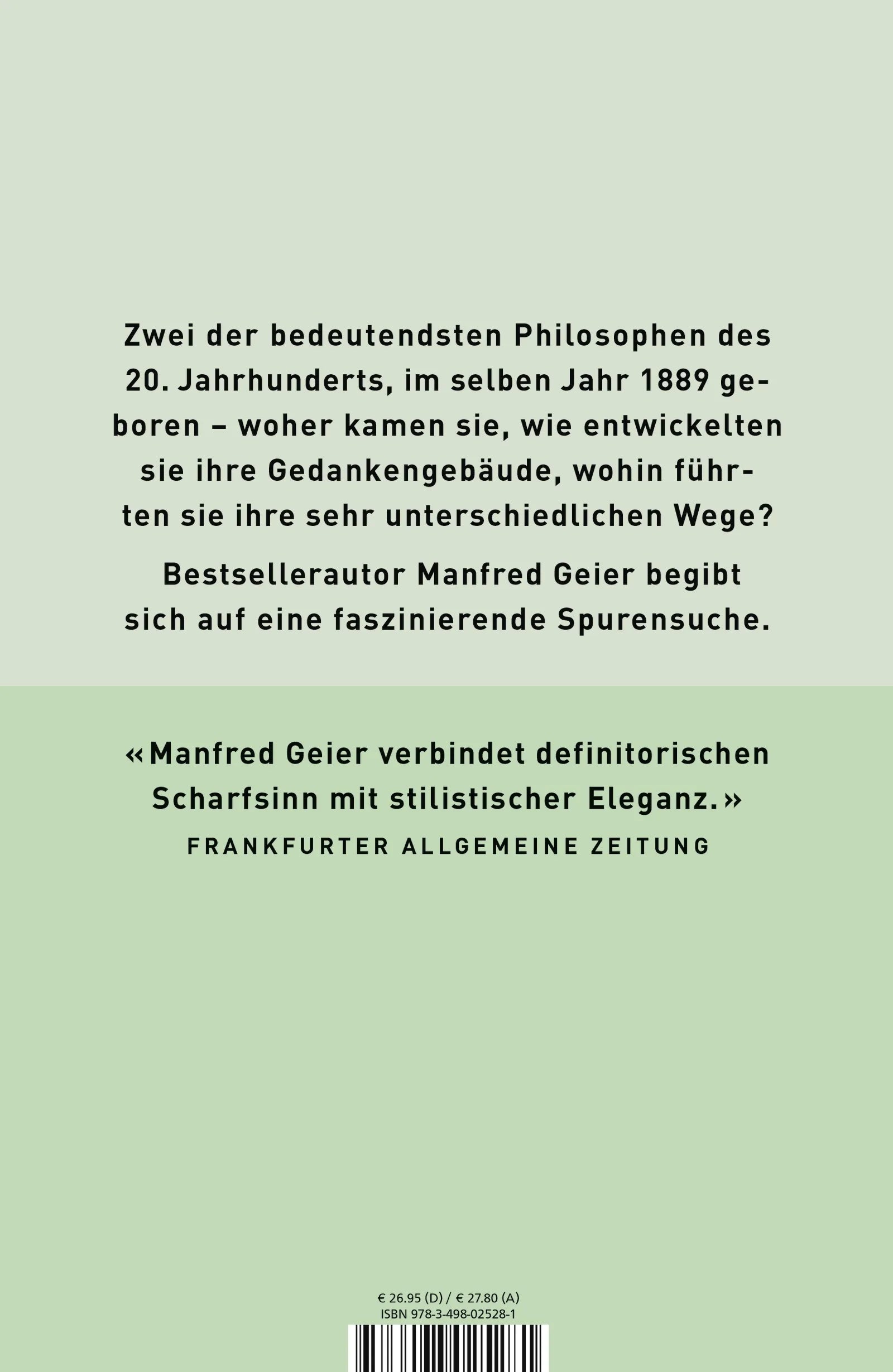 Buchrückseite von 'Wittgenstein und Heidegger' mit Klappentext - Gebundene Ausgabe