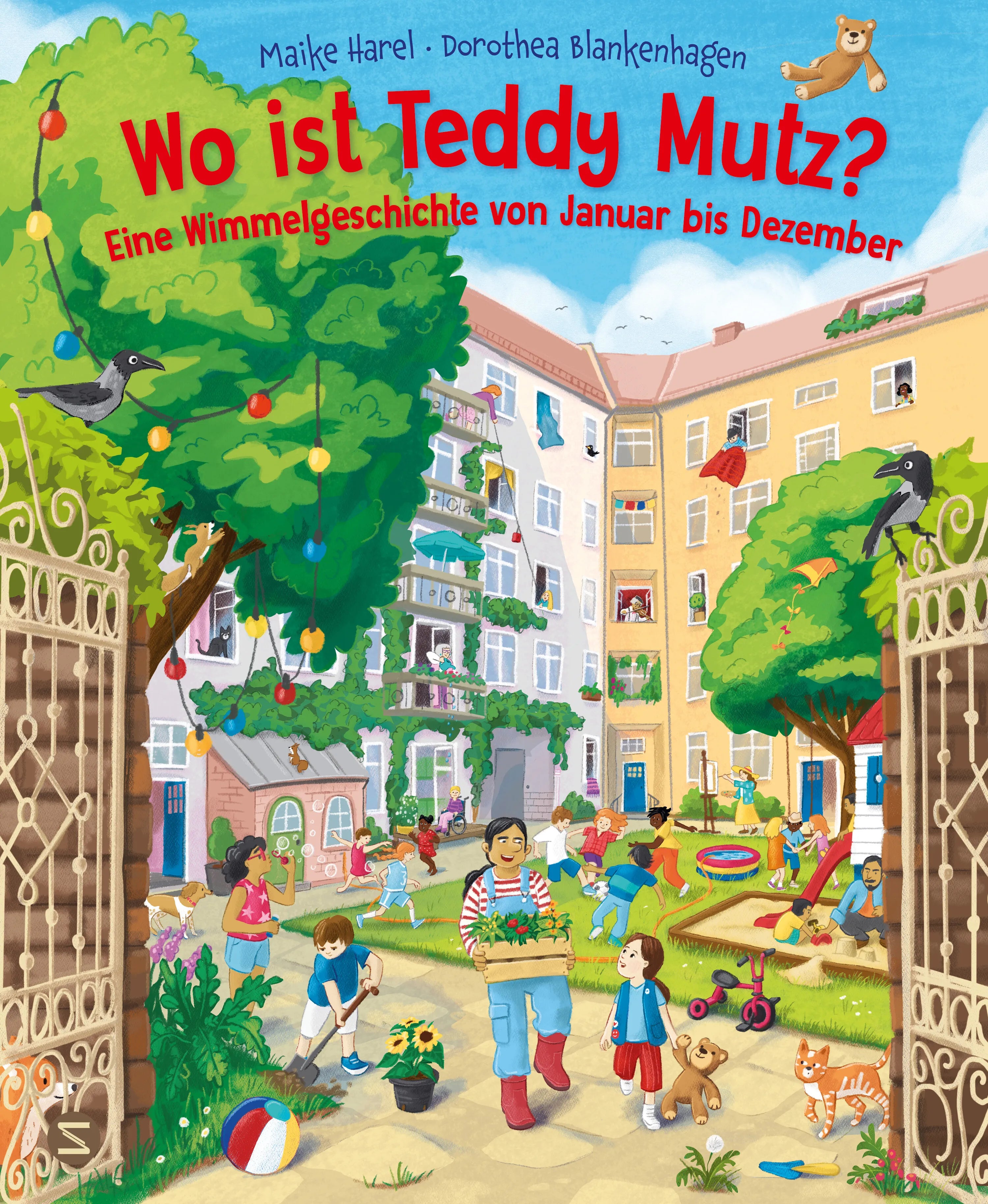 Buchcover von 'Wo ist Teddy Mutz? Eine Wimmelgeschichte von Januar bis Dezember' - Gebundene Ausgabe von Maike Harel