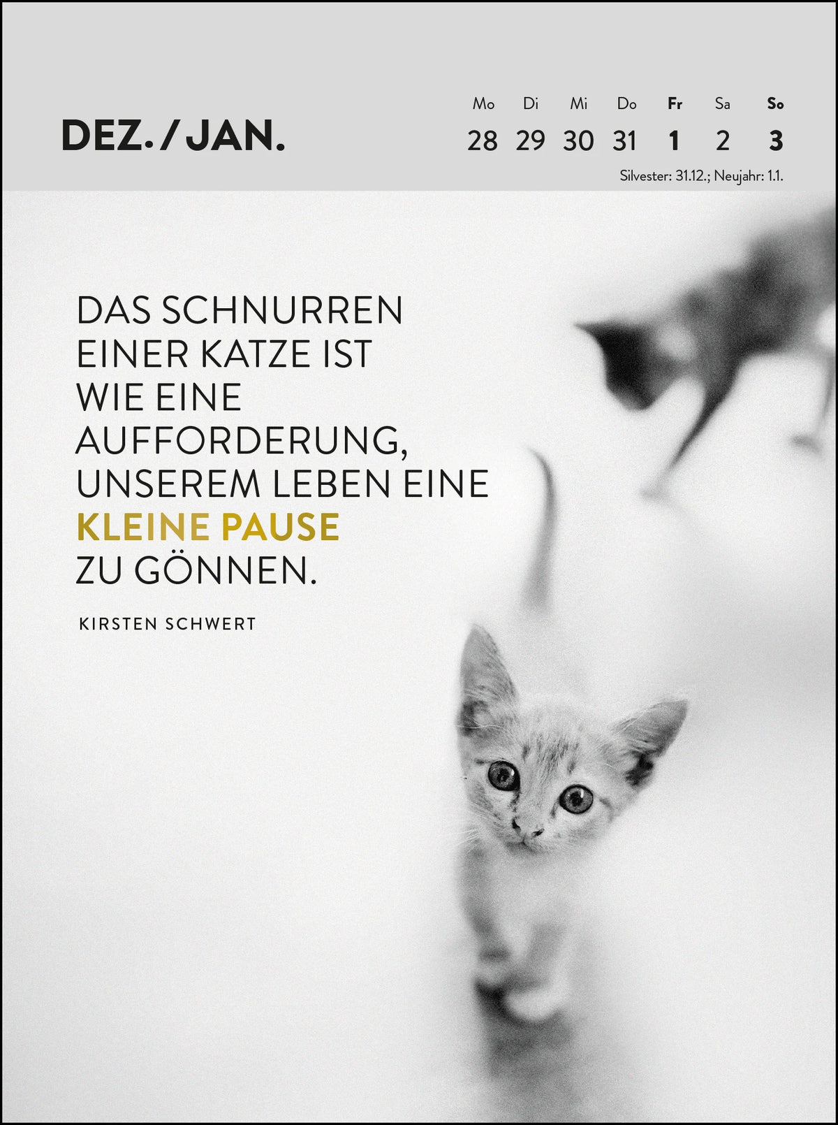 Wochenkalender 2027: Goldene Katzenweisheiten für jeden Tag – Ansicht