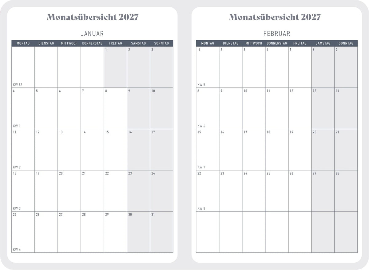 Wochenkalender 2027 - Green – Ansicht