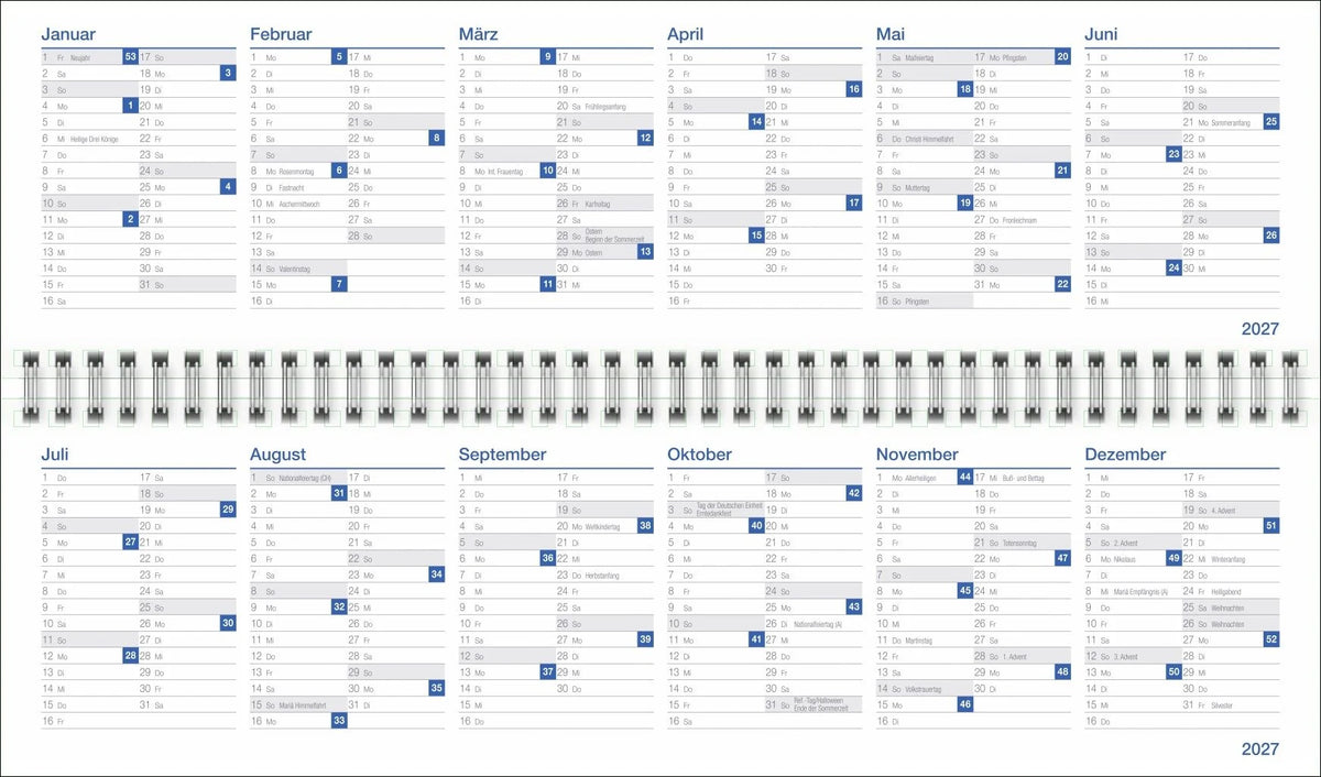 Wochenquerplaner, blau 2027 – Ansicht