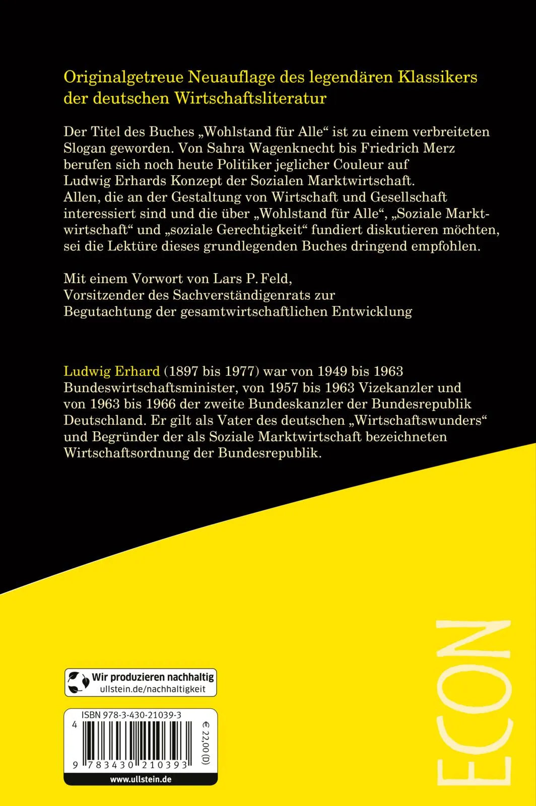 Buchrückseite von 'Wohlstand für alle' mit Klappentext - Gebundene Ausgabe