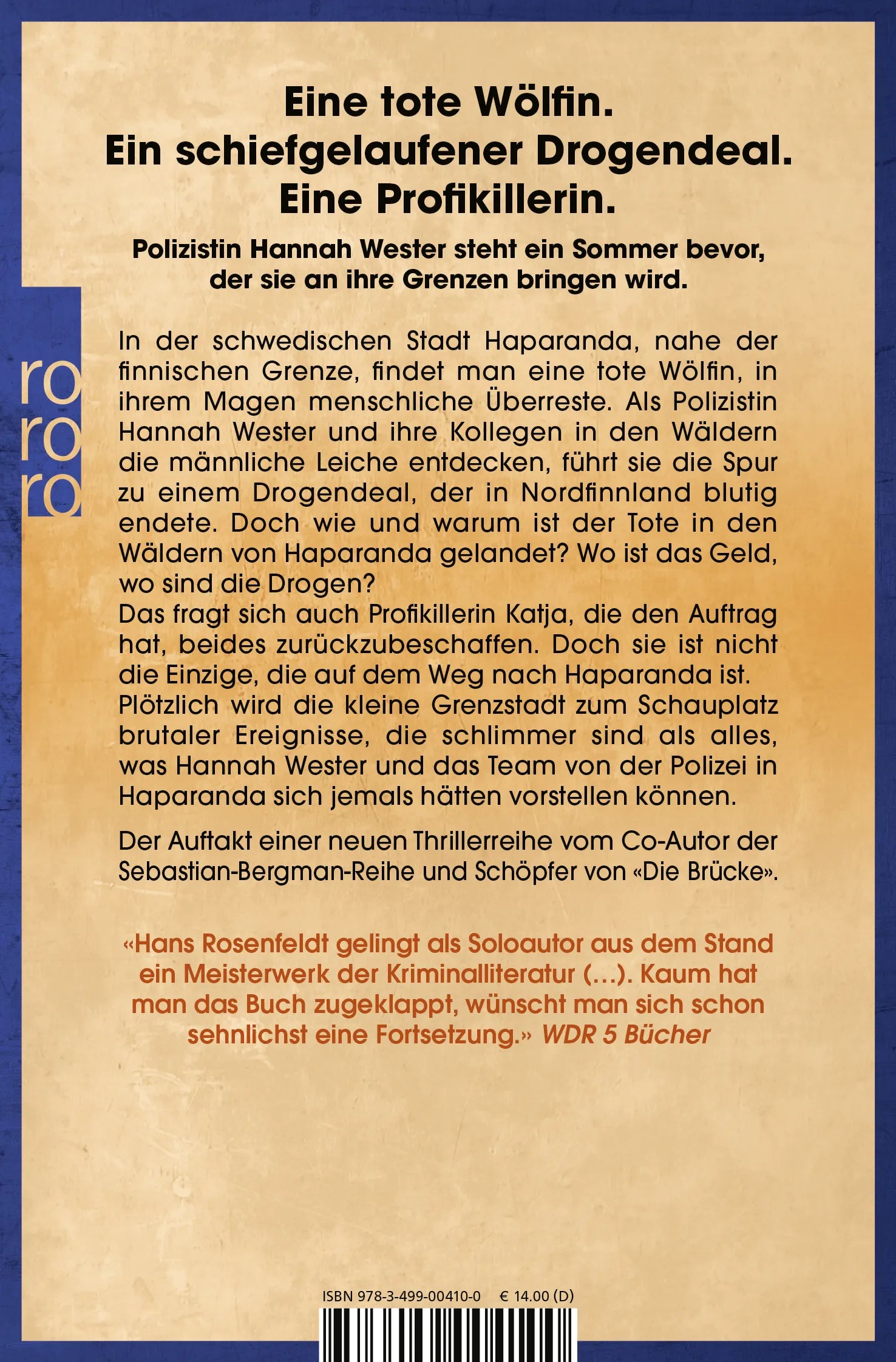 Buchrückseite von 'Wolfssommer' mit Klappentext - Taschenbuch