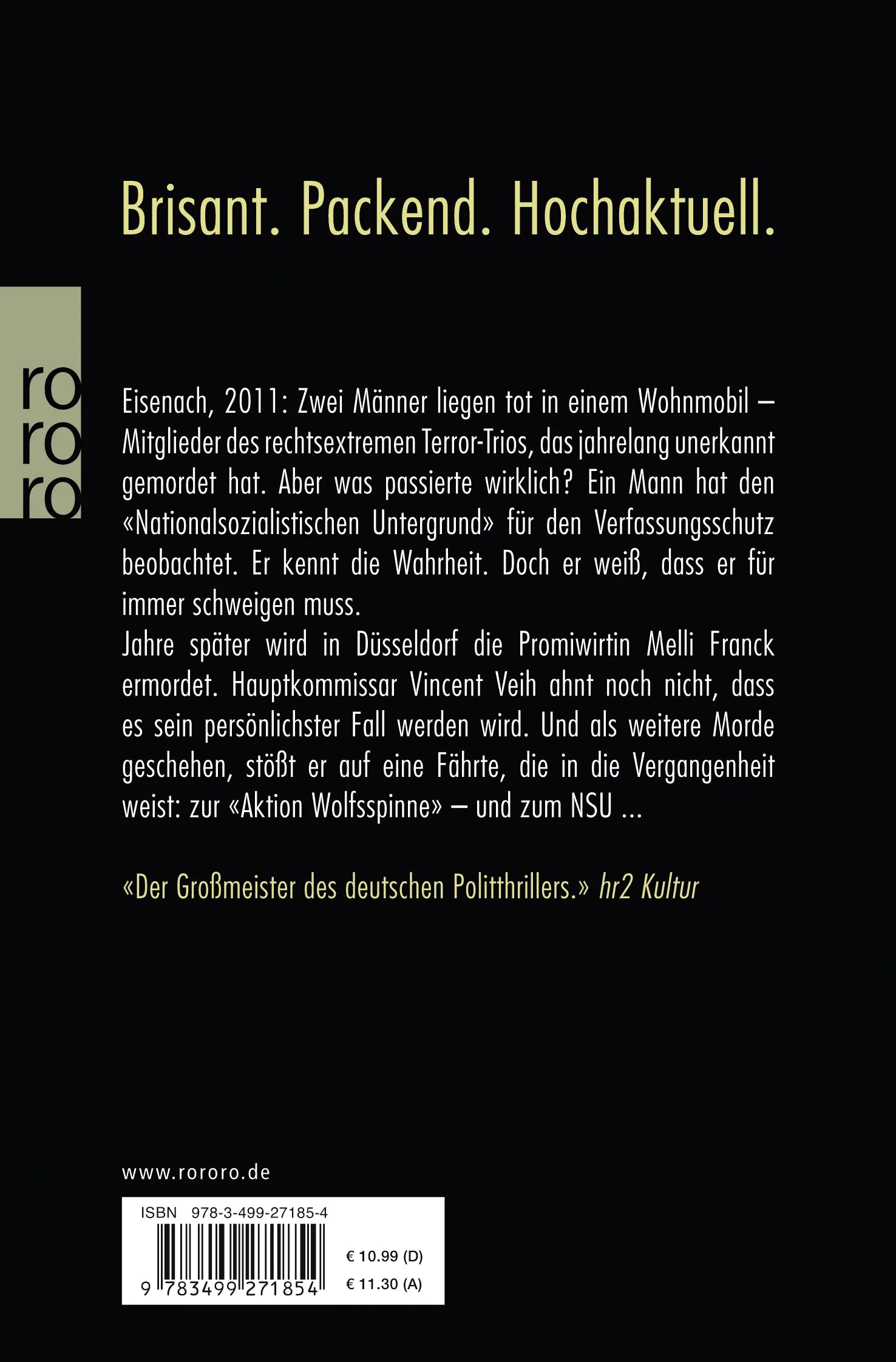 Buchrückseite von 'Wolfsspinne' mit Klappentext - Taschenbuch