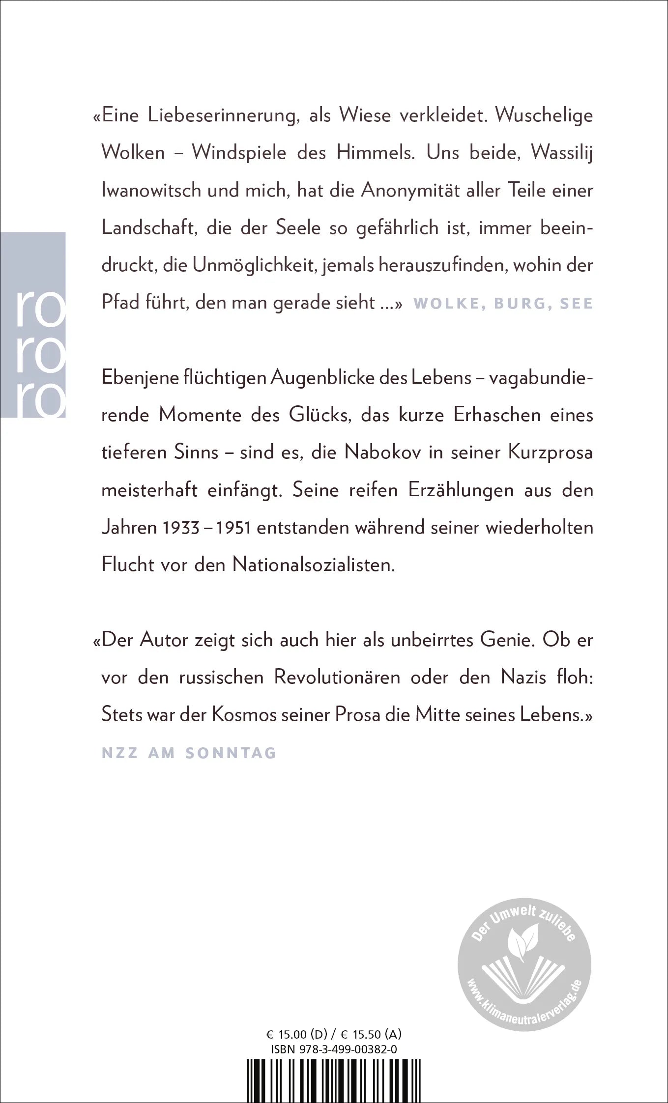 Buchrückseite von 'Wolke, Burg, See' mit Klappentext - Taschenbuch