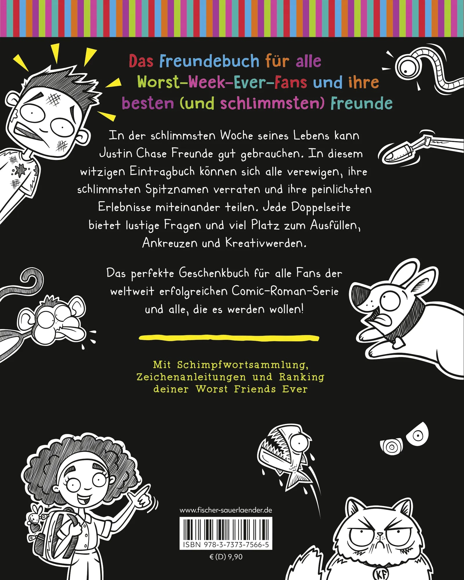 Buchrückseite von 'Worst Week Ever – Meine Freunde' mit Klappentext - Gebundene Ausgabe