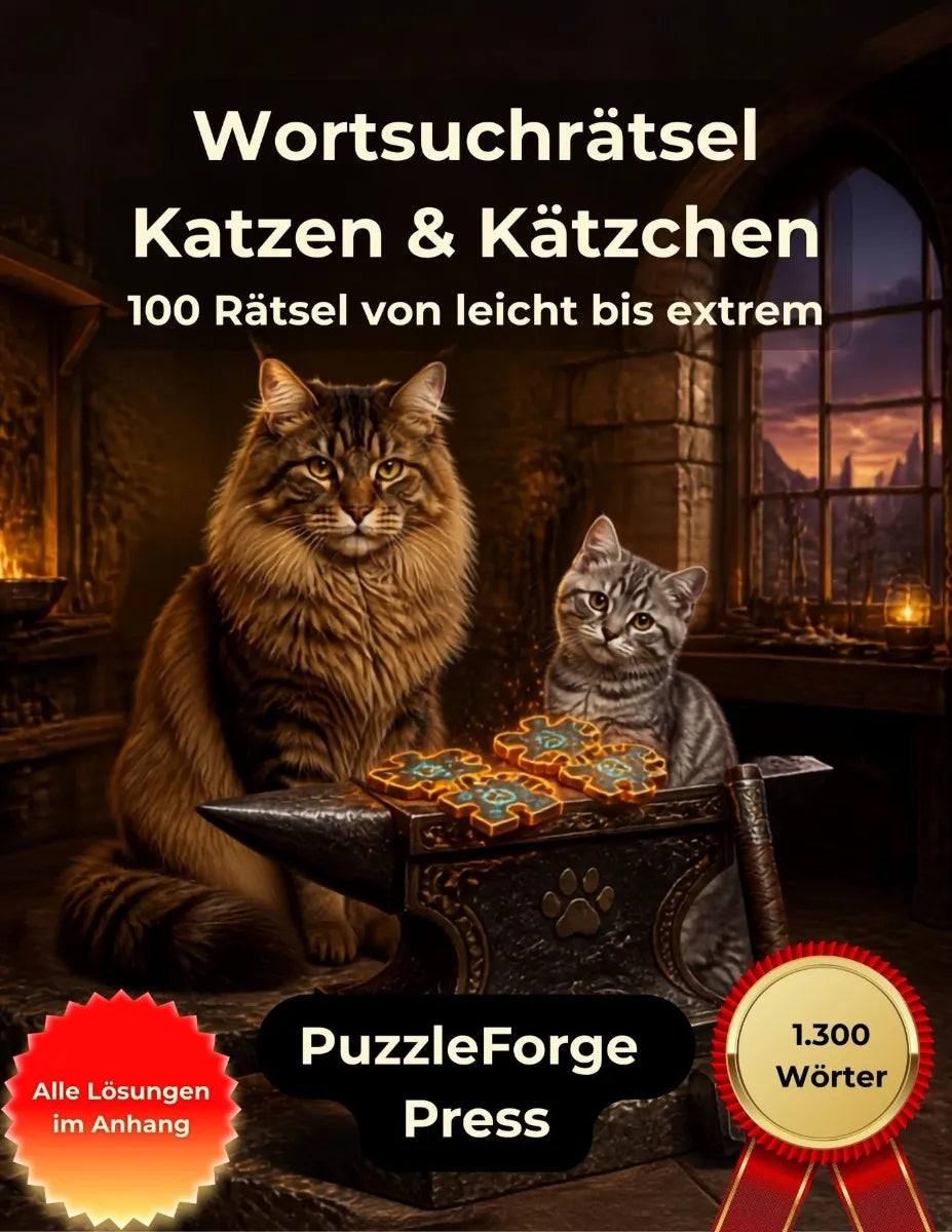Cover: Wortsuchrätsel - Katzen und Kätzchen (E-Book) von PuzzleForge Press