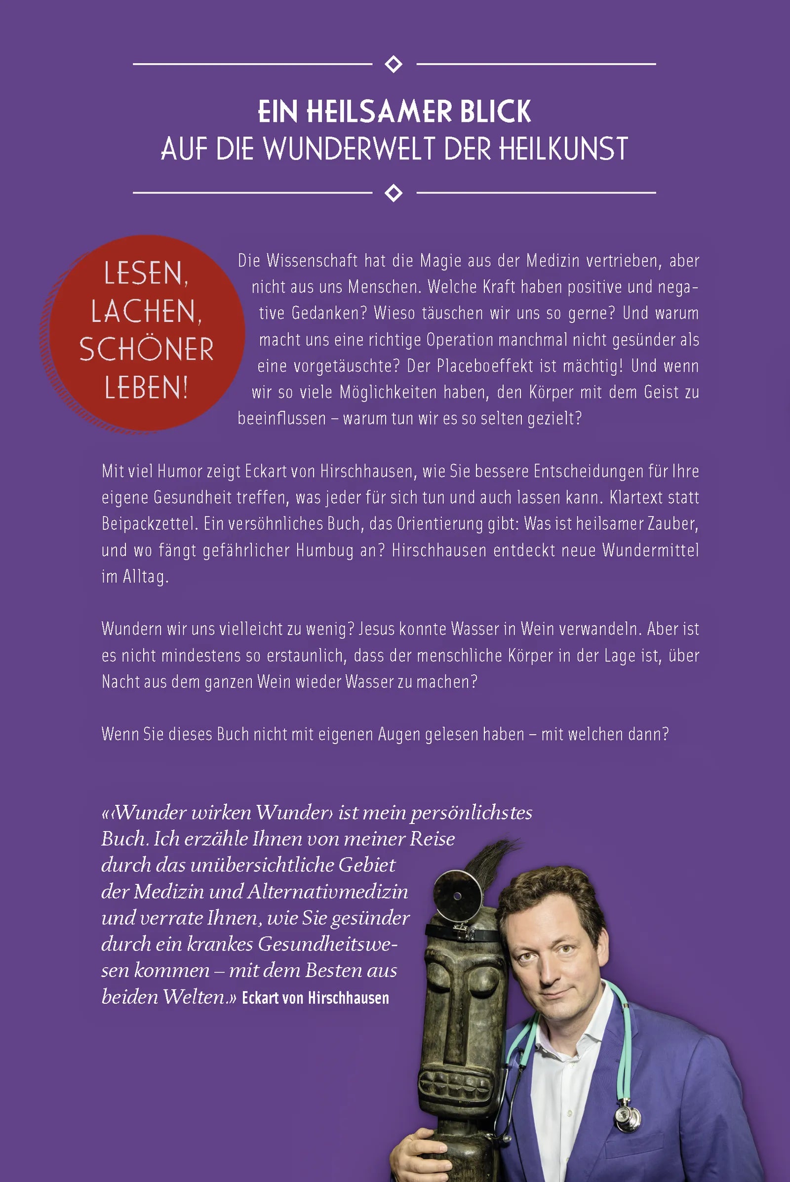 Buchrückseite von 'Wunder wirken Wunder' mit Klappentext - Gebundene Ausgabe