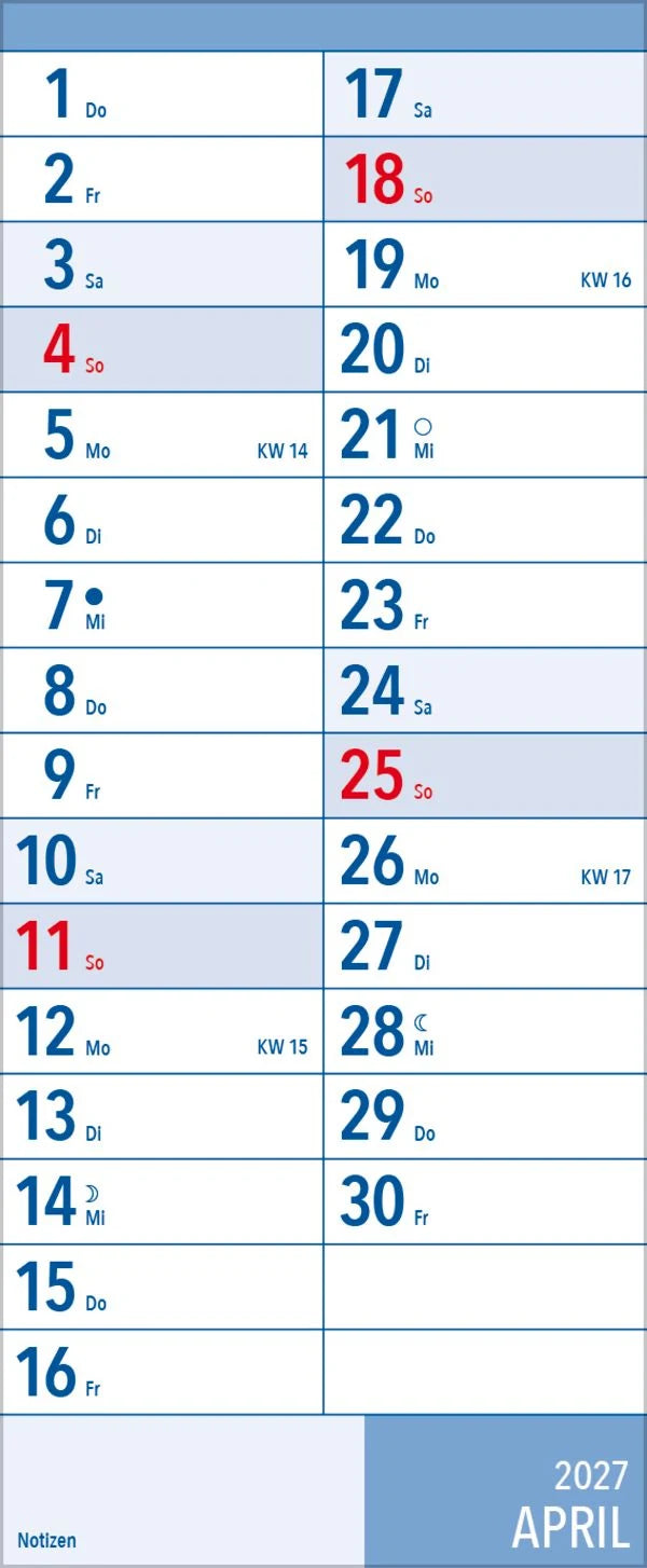 XL Planer Großdruck 2027 – Ansicht