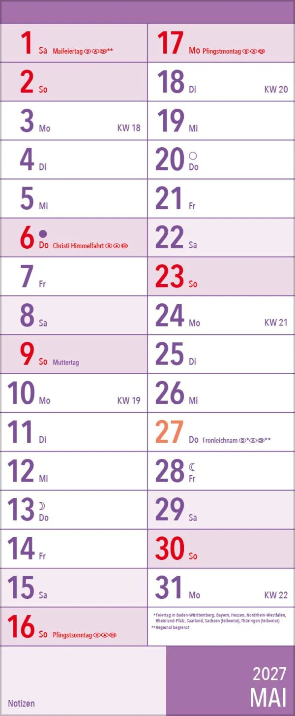 XL Planer Großdruck 2027 – Ansicht
