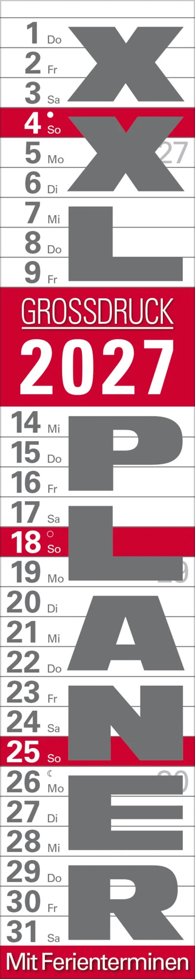 Wandkalender: XXL Planer Großdruck rot 2027