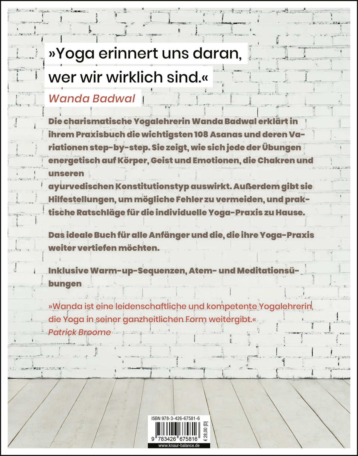 Buchrückseite von 'Yoga' mit Klappentext - Paperback