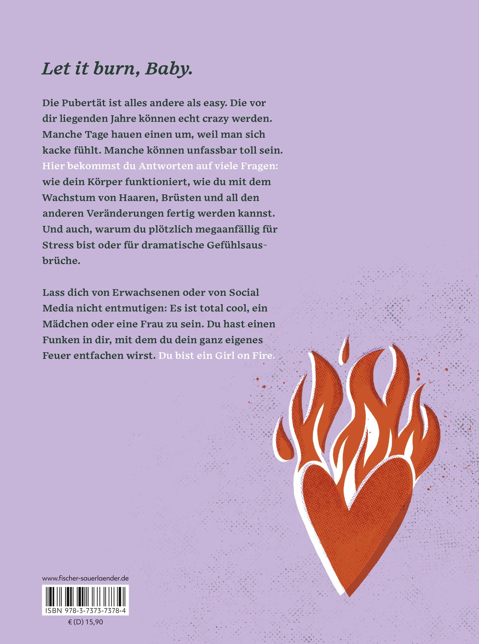 Buchrückseite von 'You are a Girl on Fire' mit Klappentext - Paperback
