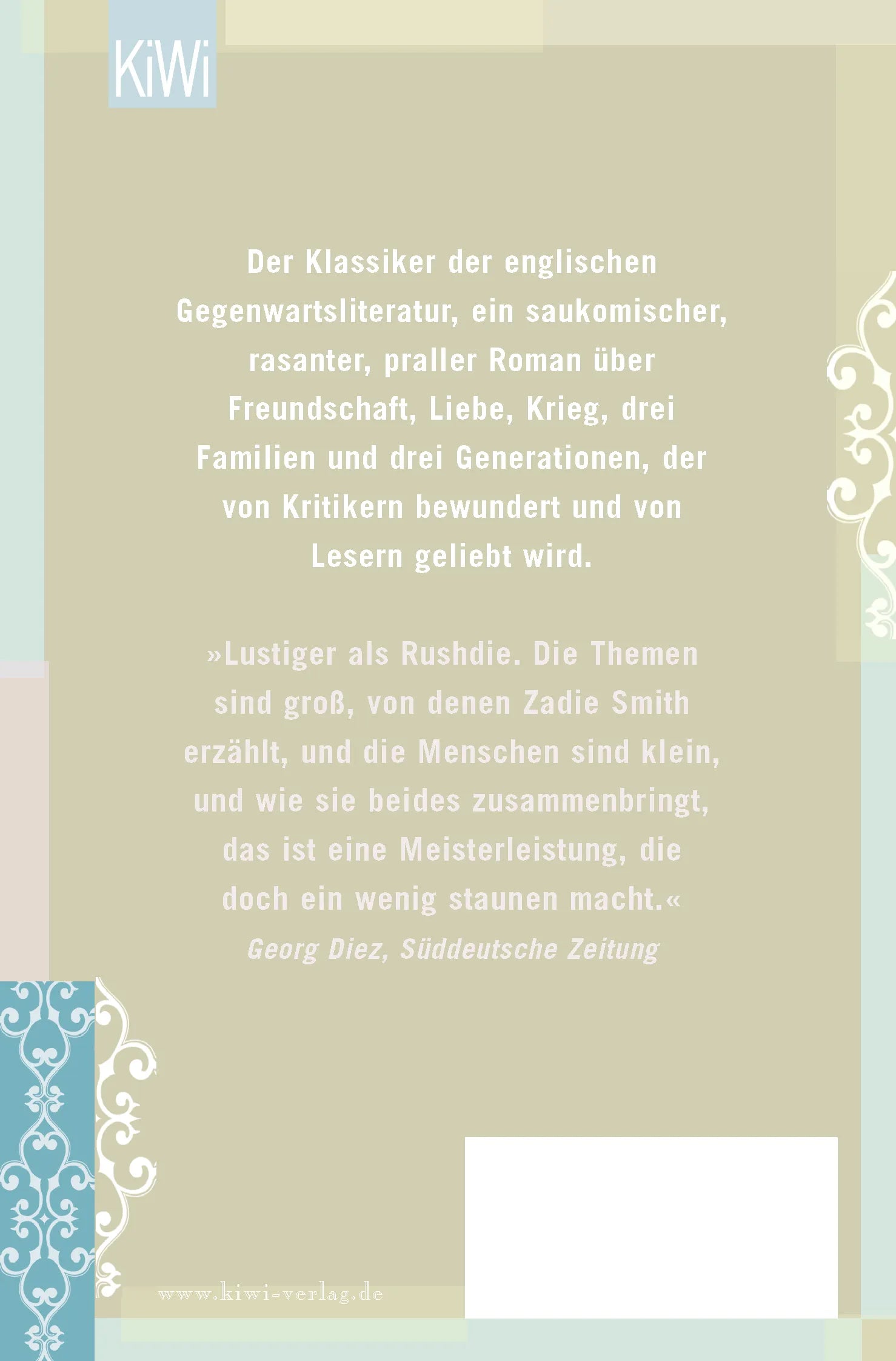 Buchrückseite von 'Zähne zeigen' mit Klappentext - Taschenbuch