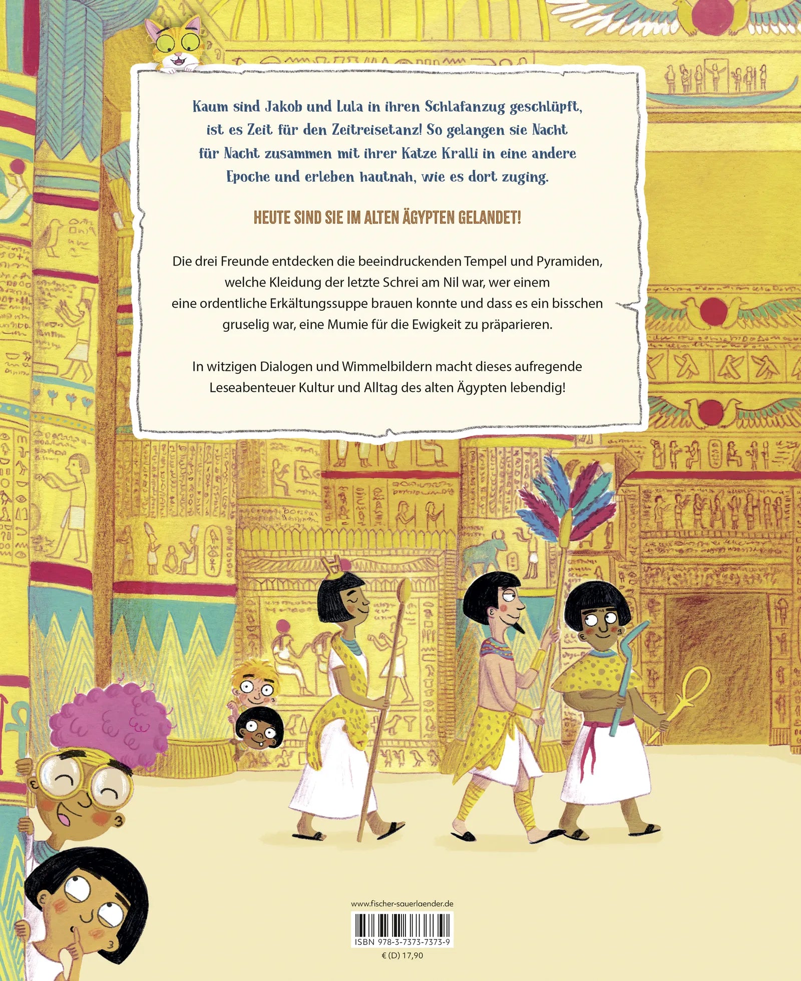 Buchrückseite von 'Zeitreise im Schlafanzug. Erlebe das alte Ägypten' mit Klappentext - Gebundene Ausgabe