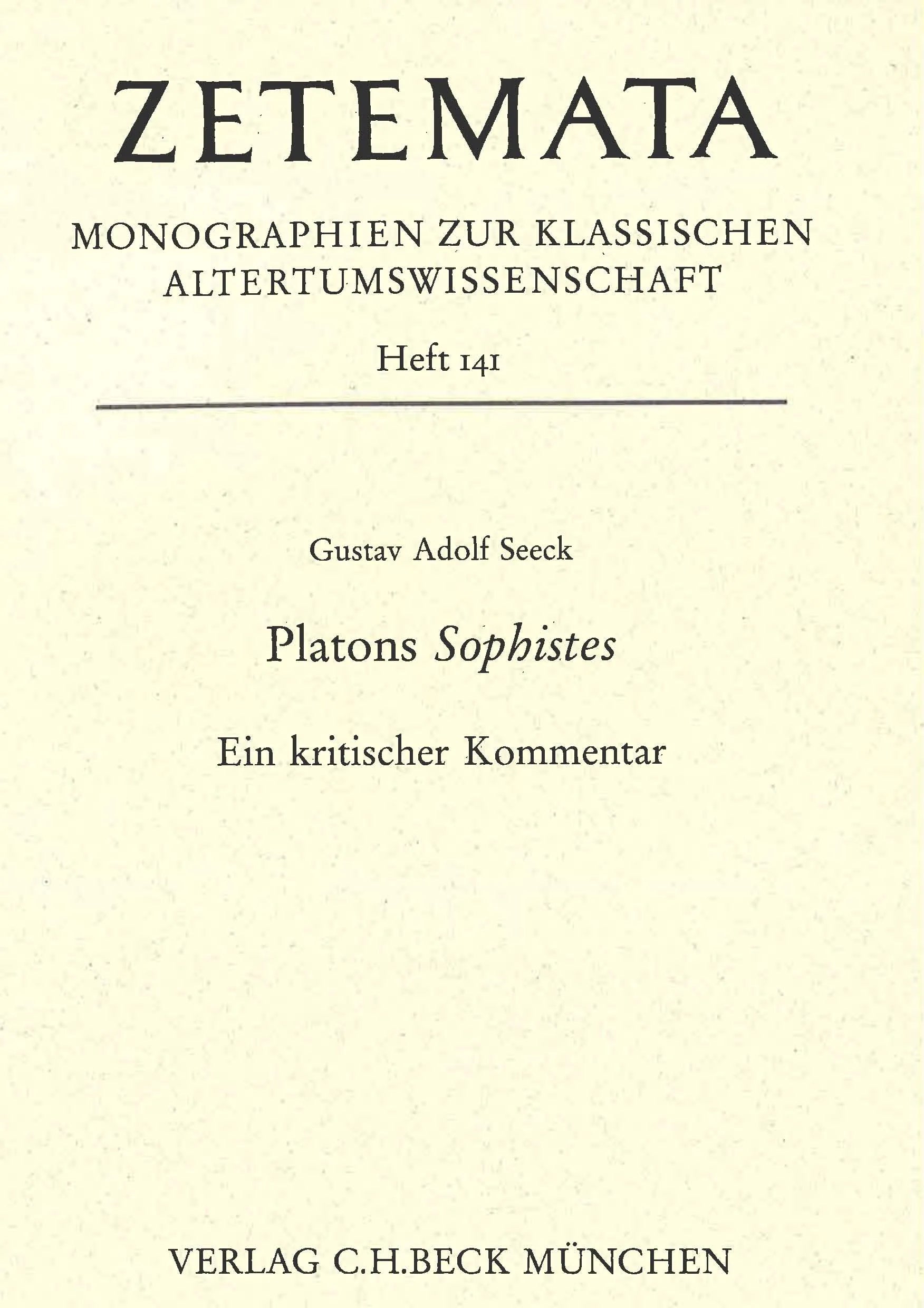 Buchcover von 'Zetemata / Platons Sophistes' - Taschenbuch von Gustav Adolf Seeck