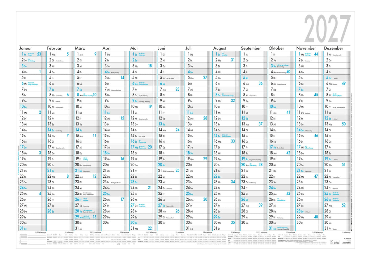 Wandkalender: ZETTLER Plakatkalender 12 Monate 5 Stk. gerollt 2027
