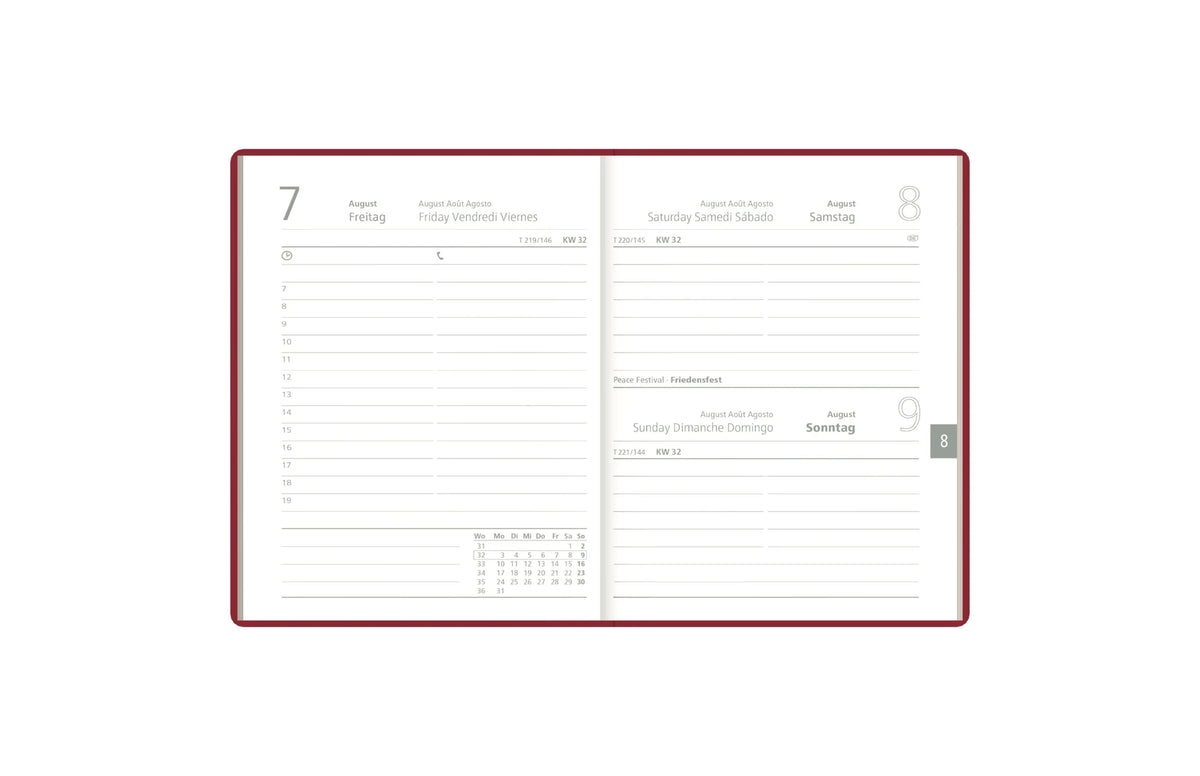 ZETTLER Taschenkalender 1T/1S bordeaux 2027 – Ansicht