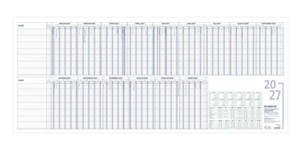 Wandkalender: ZETTLER Urlaubsplaner 15 Mon 2027