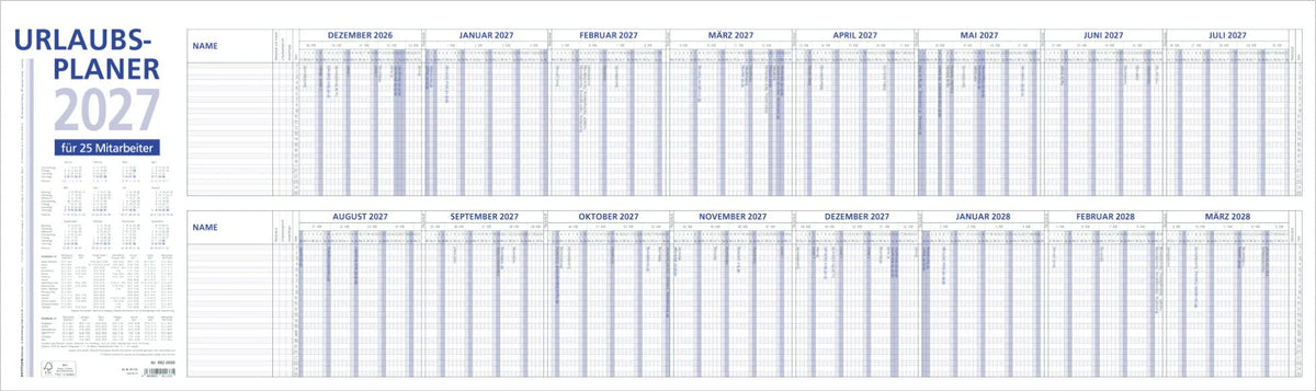 Wandkalender: ZETTLER Urlaubsplaner 16 Mon 2027