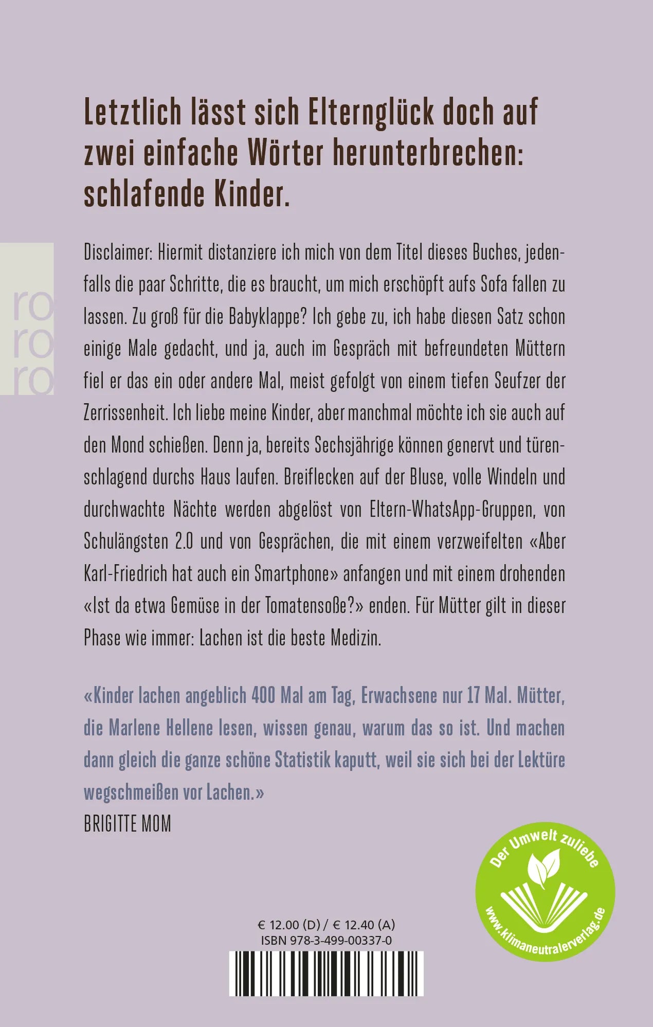 Buchrückseite von 'Zu groß für die Babyklappe' mit Klappentext - Taschenbuch