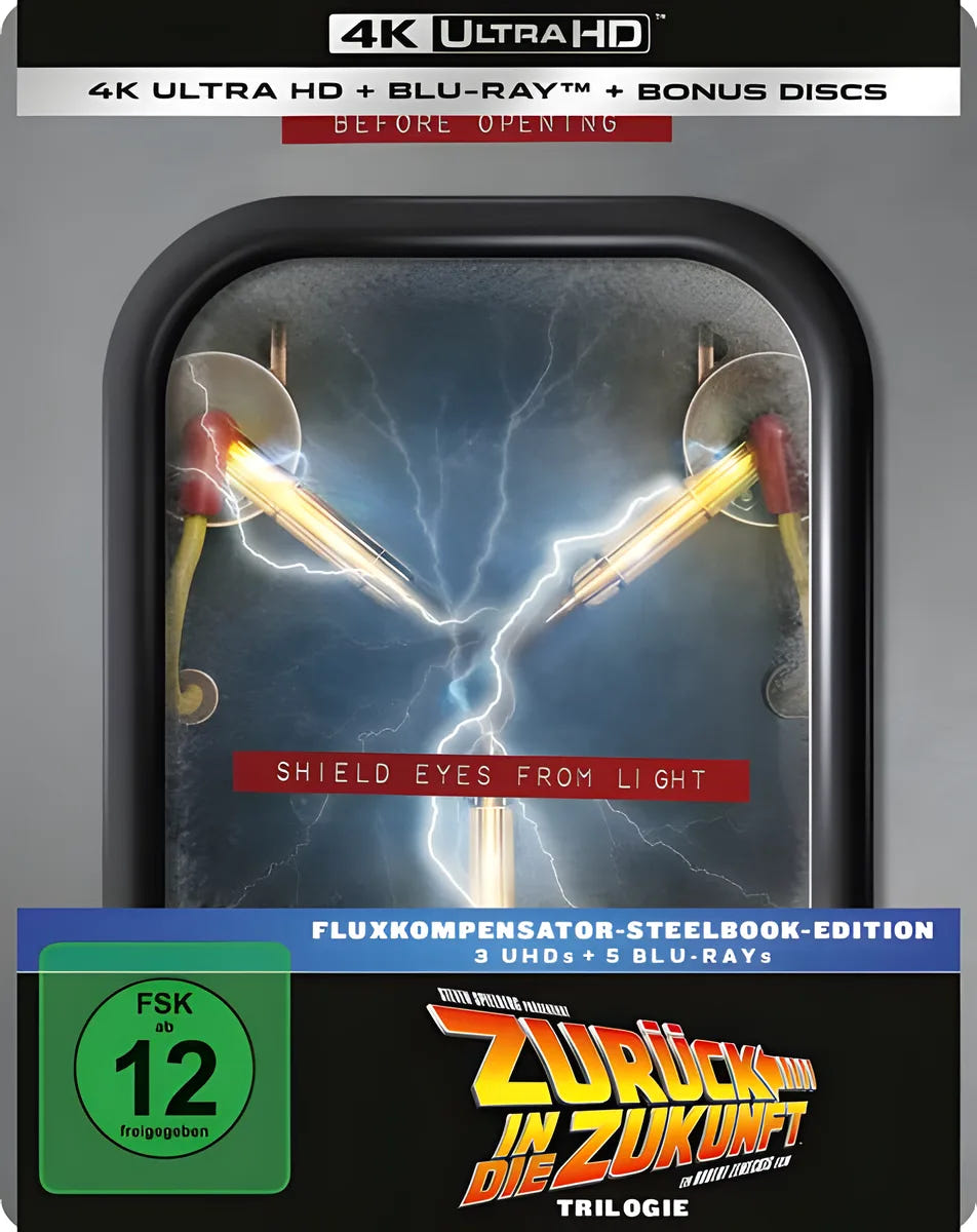 4K UHD Blu-ray-Cover: Zurück in die Zukunft – Trilogie – Fluxk.-Ed. (SB s). Regie: Robert Zemeckis