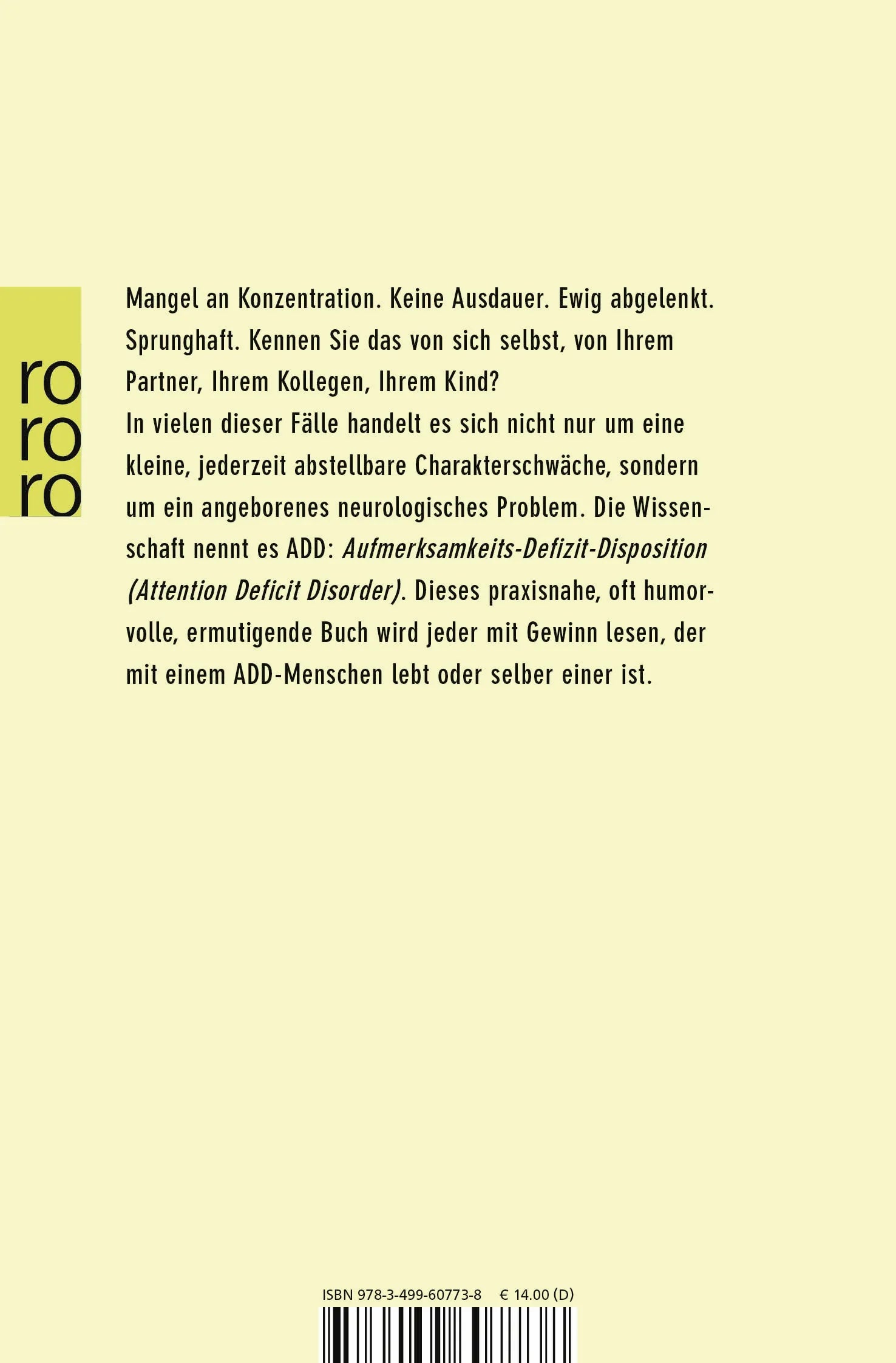 Buchrückseite von 'Zwanghaft zerstreut' mit Klappentext - Taschenbuch