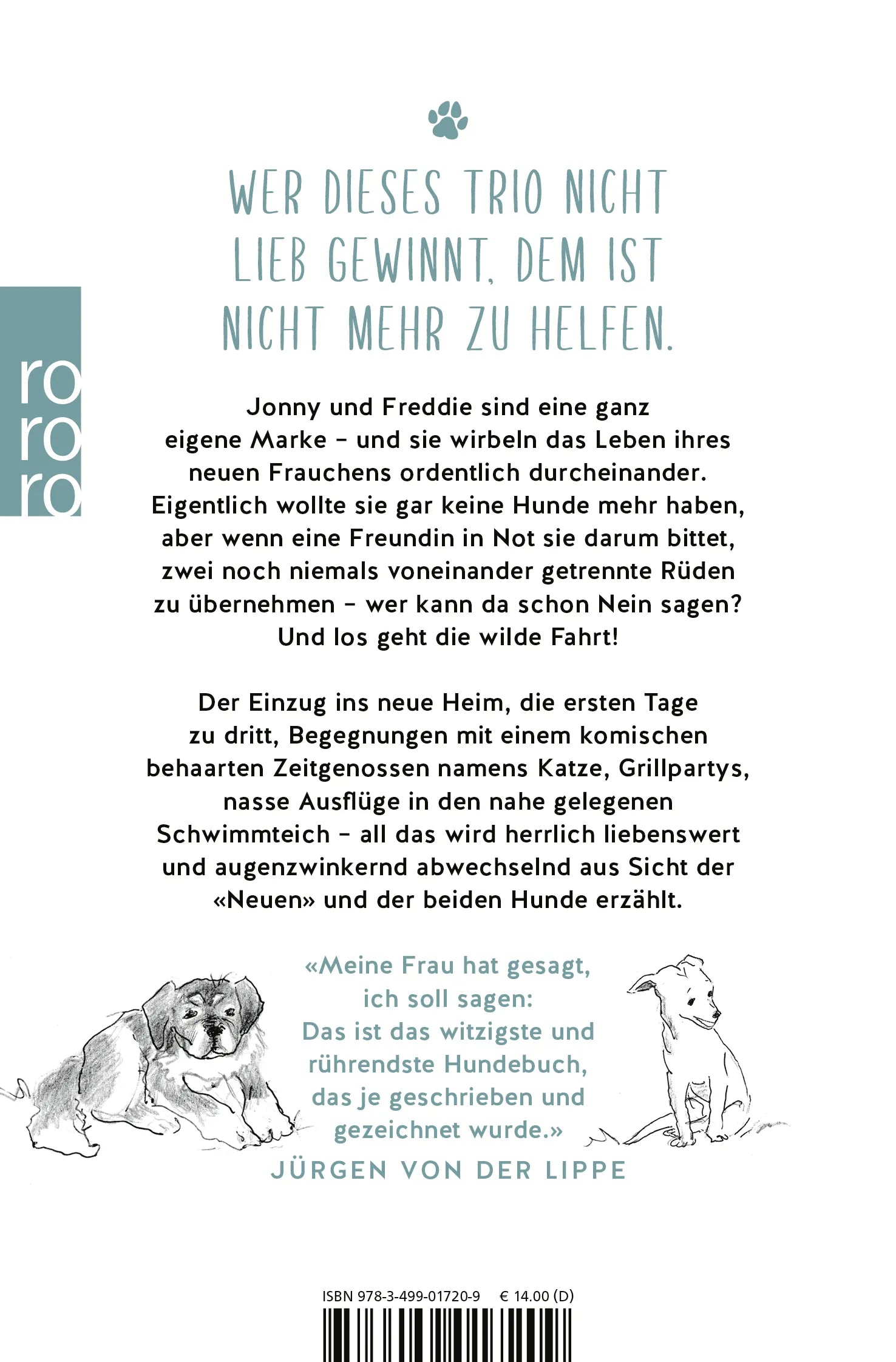 Buchrückseite von 'Zwei Fellnasen ziehen um' mit Klappentext - Taschenbuch