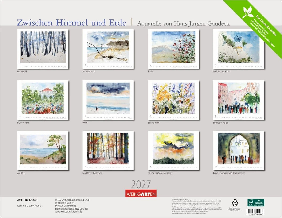 Zwischen Himmel und Erde Kalender 2027 - Aquarelle von Hans-Jürgen Gaudeck – Ansicht